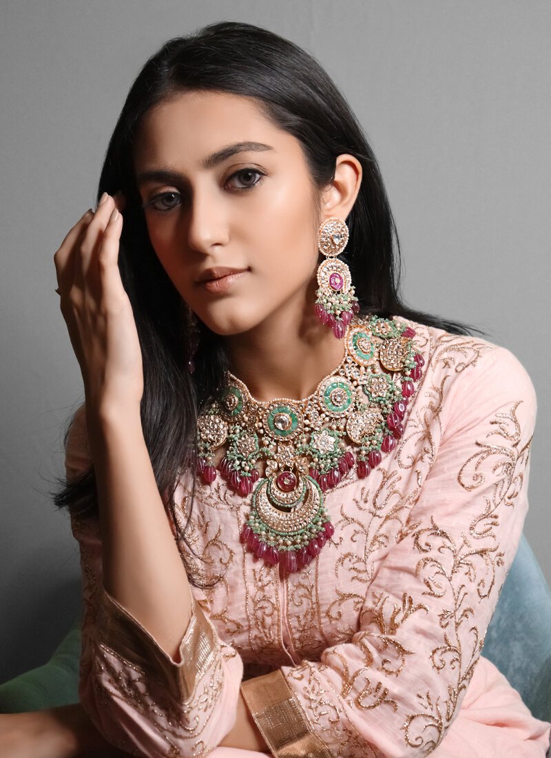 Arya Necklace and Abia Earrings Polki Set