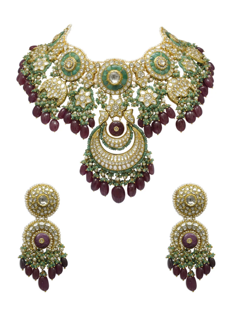 Arya Necklace and Abia Earrings Polki Set