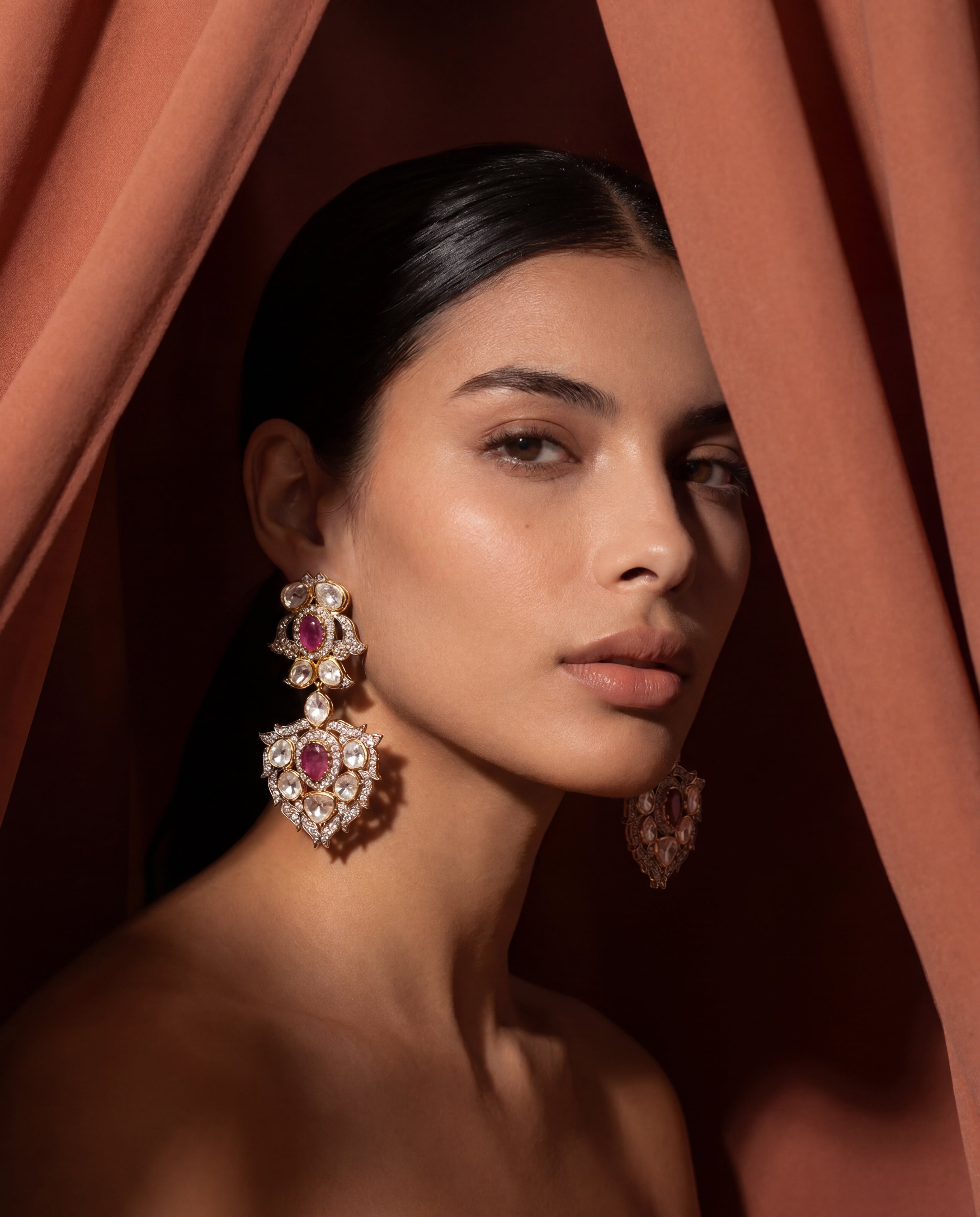 Nakshi Polki And Diamond Long Earrings