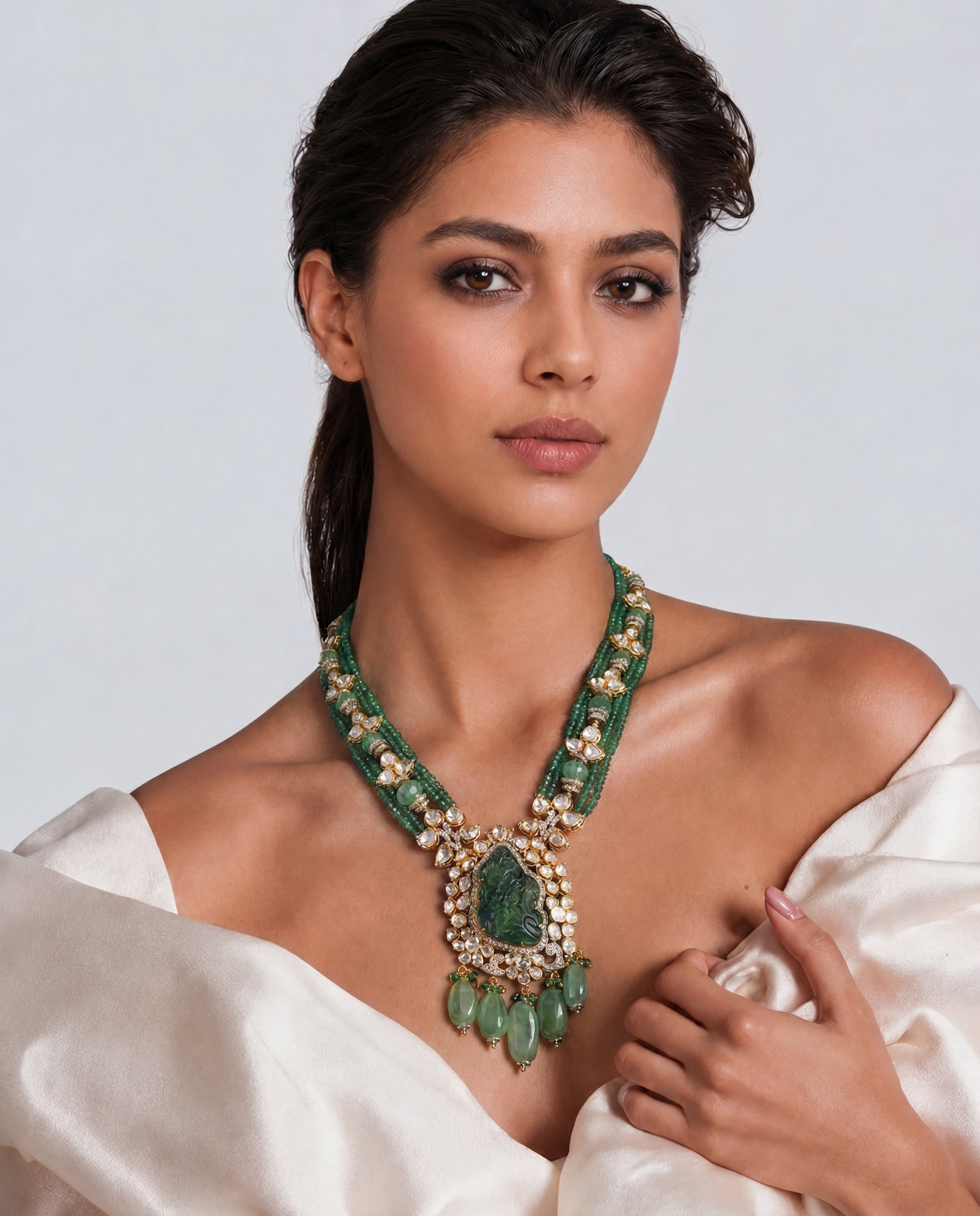 Anvi Polki And Diamond Long Necklace