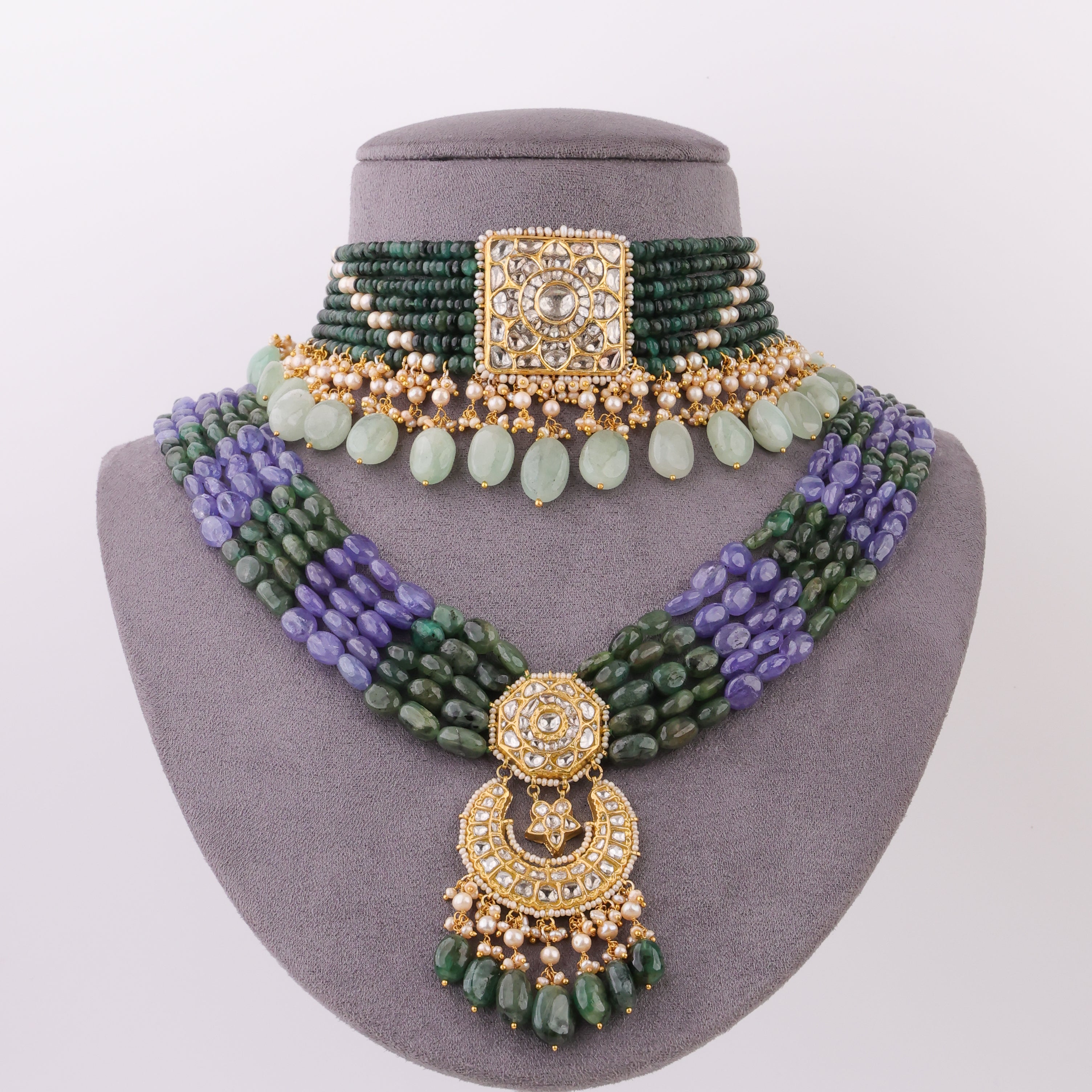 Bead Pendant And Misha Bead Choker Polki Set