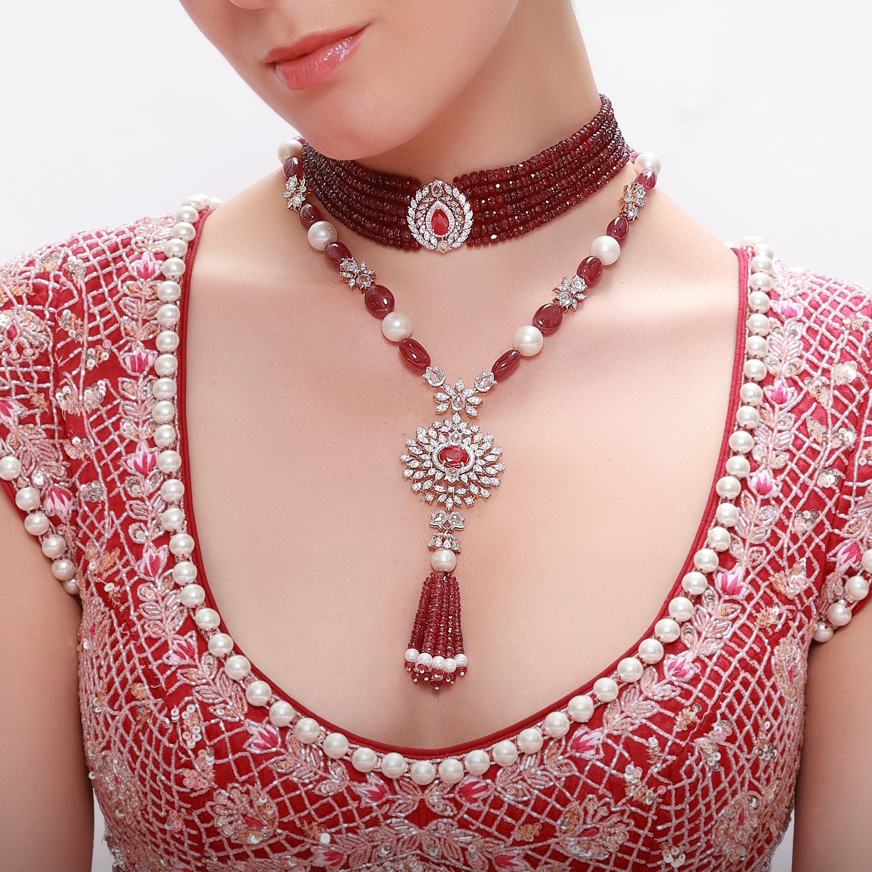 Beaded Diamond Pendant Sets