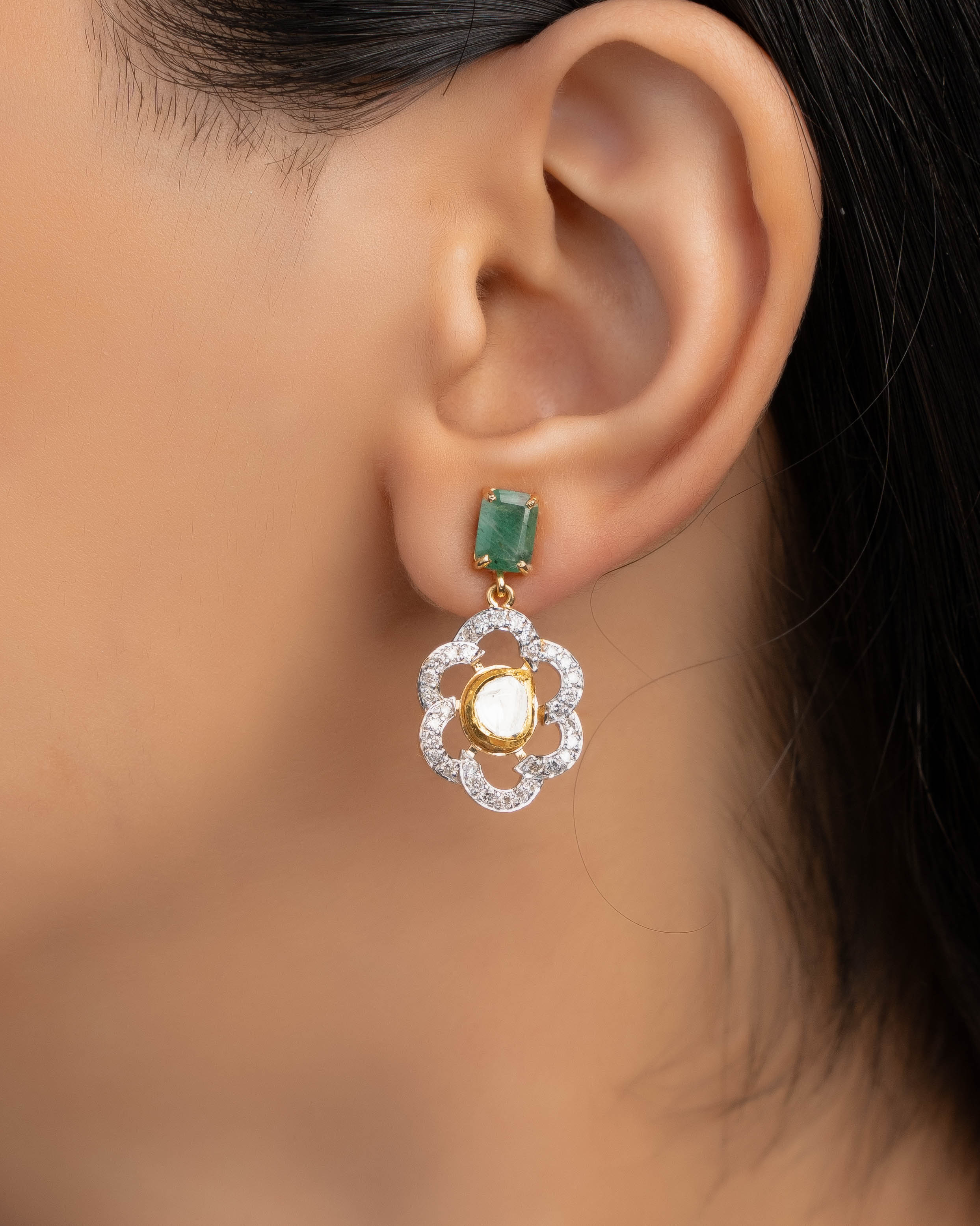 Era Polki And Diamond Long Earrings