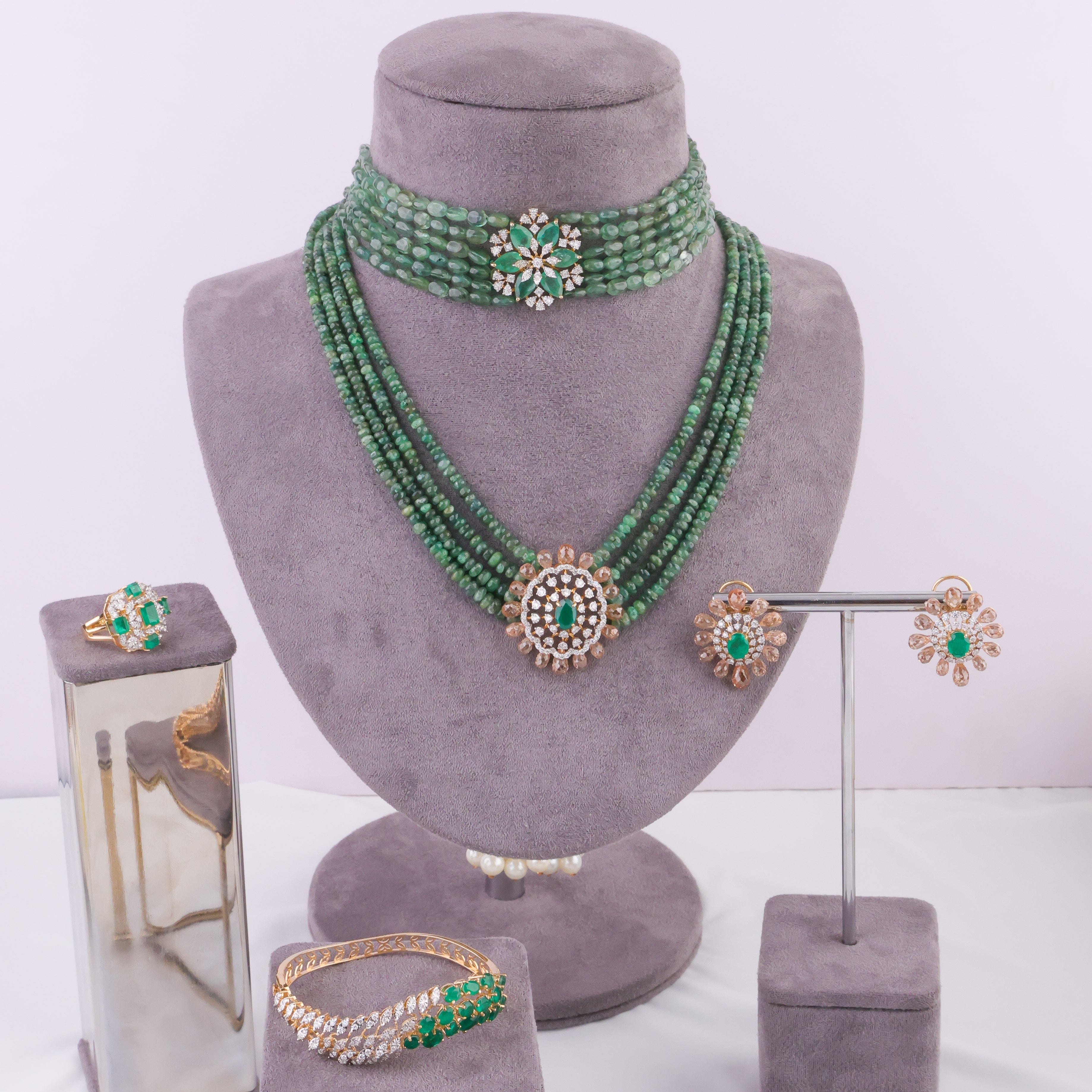 Diamond Bead Choker Bridal Set