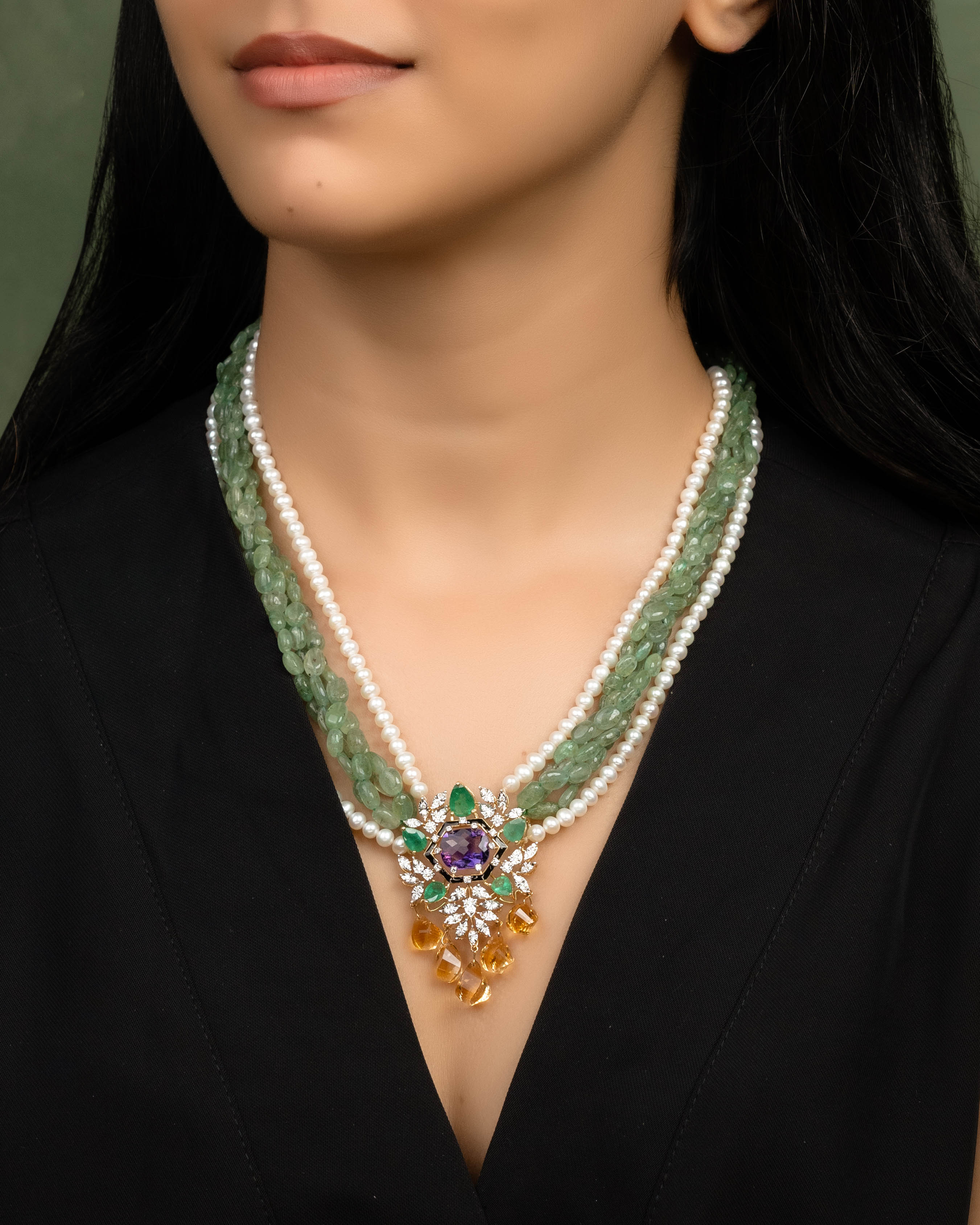 Diamond Bead Pendant Necklace