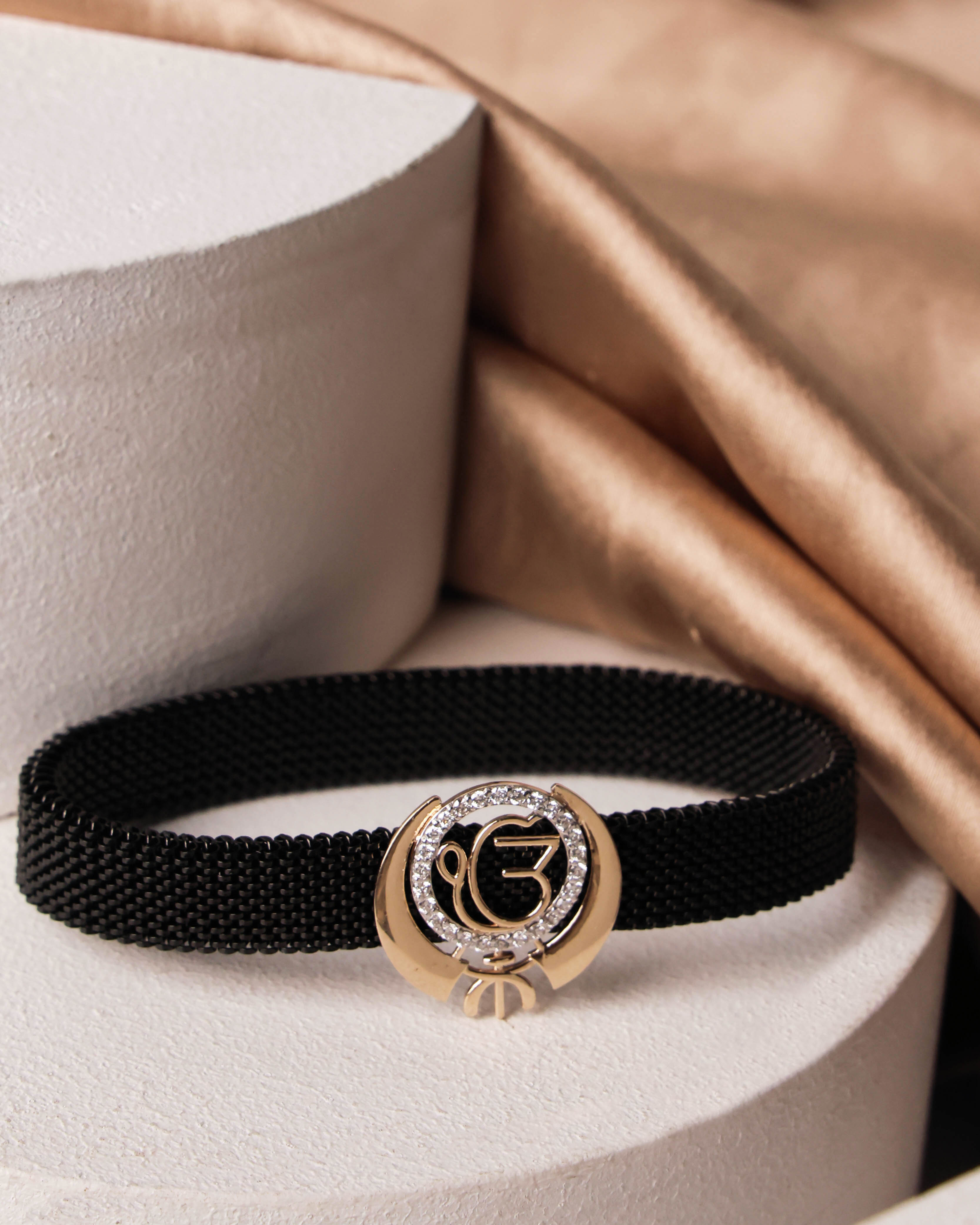 Diamond Loose Bracelet With Black Strape