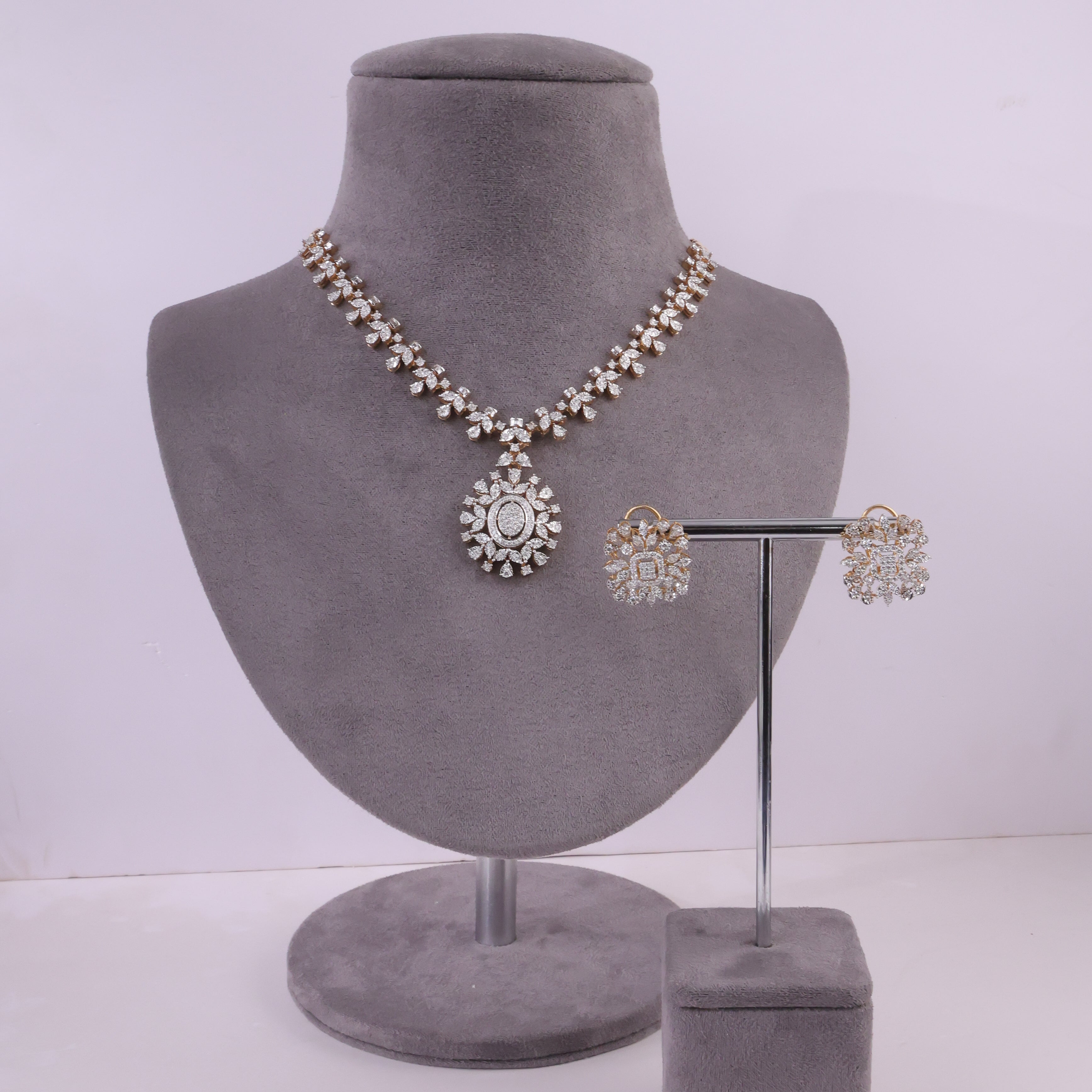 Diamond Necklace & Long Earrings Set