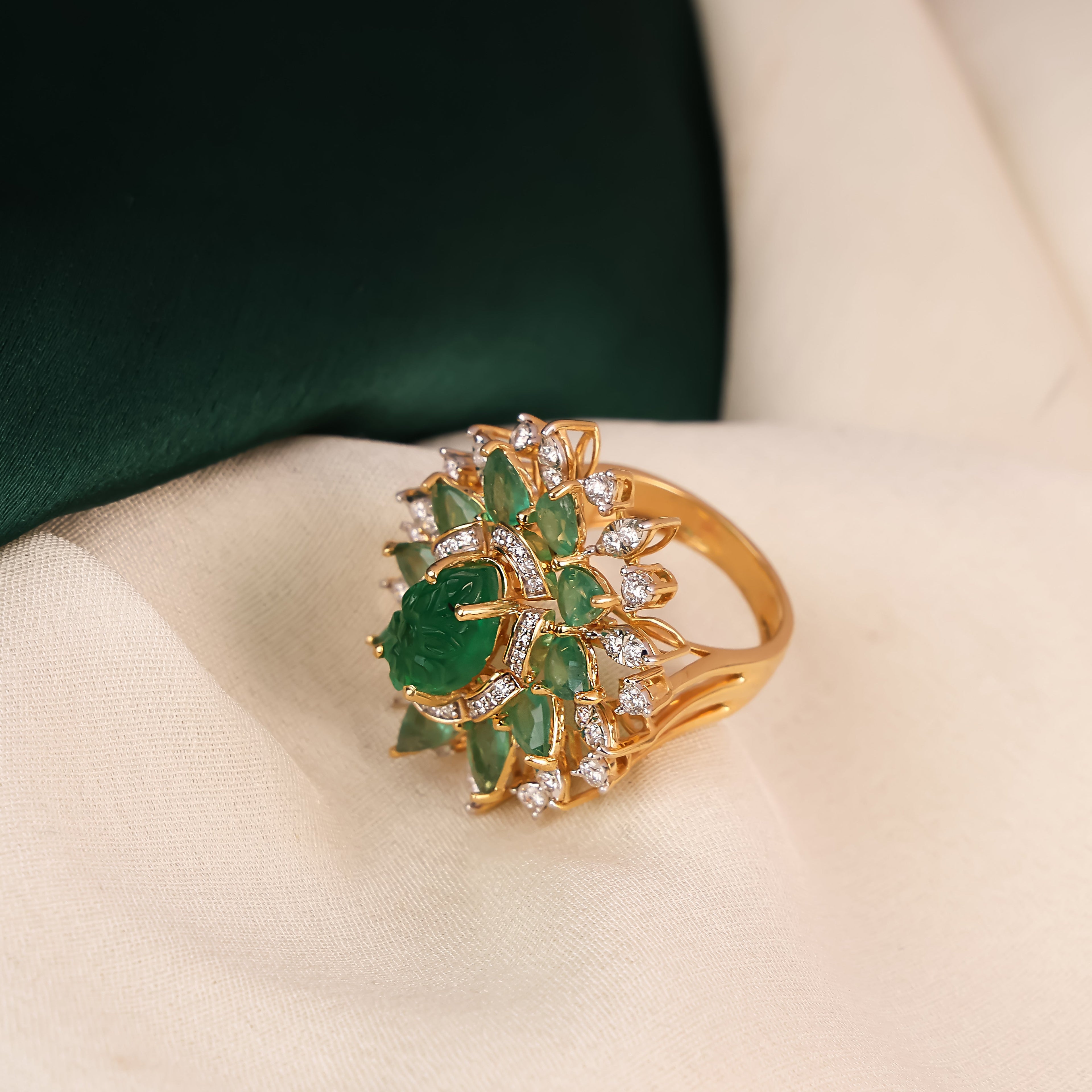 Floral Green Diamond Ring