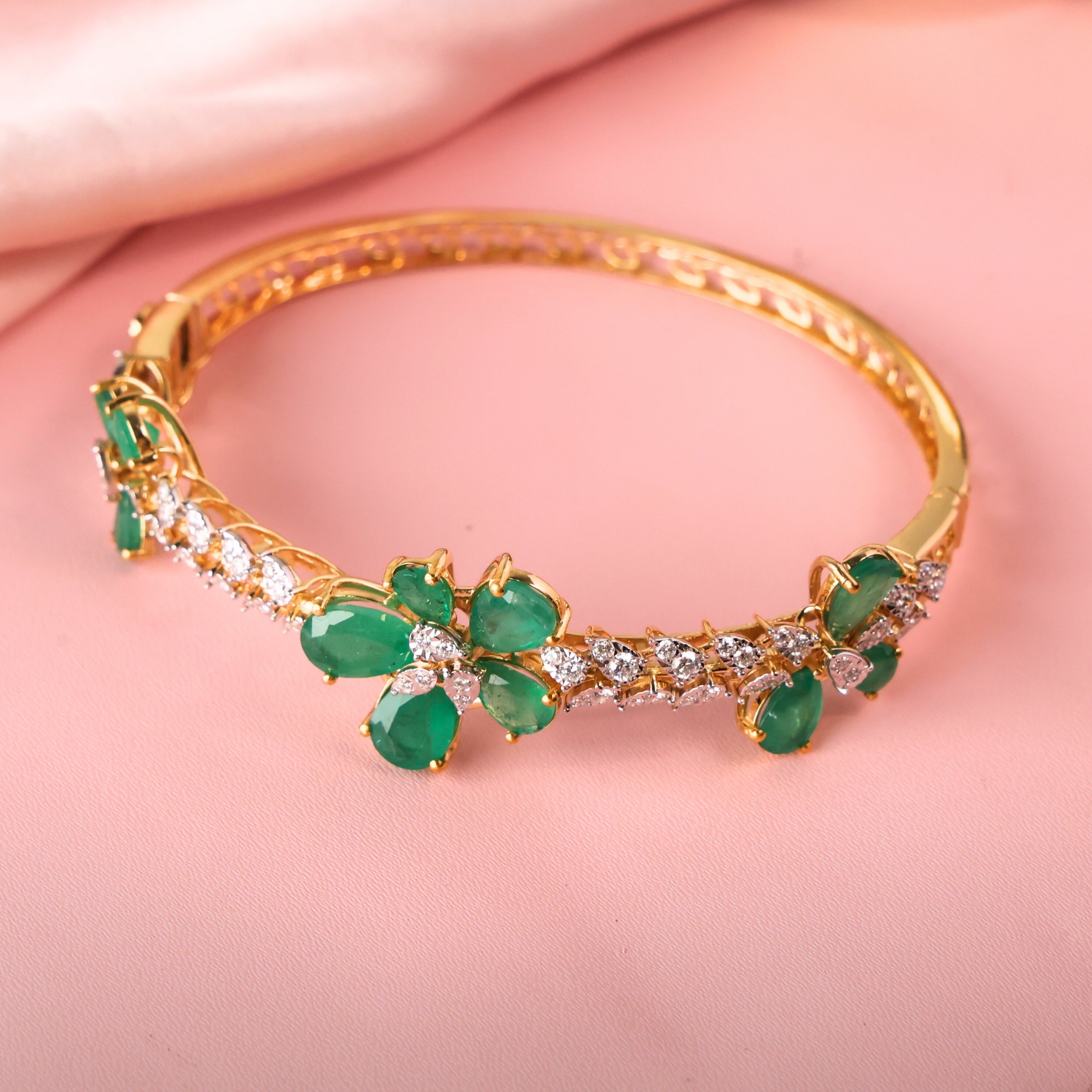 Green Floral Diamond Bangle