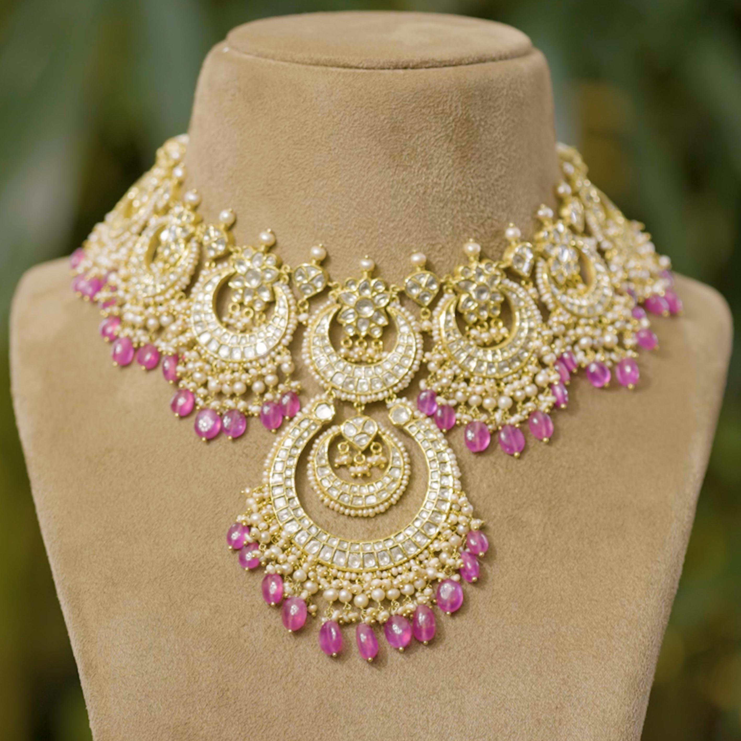 Neha Necklace And Ravina Chandbalis Polki Set