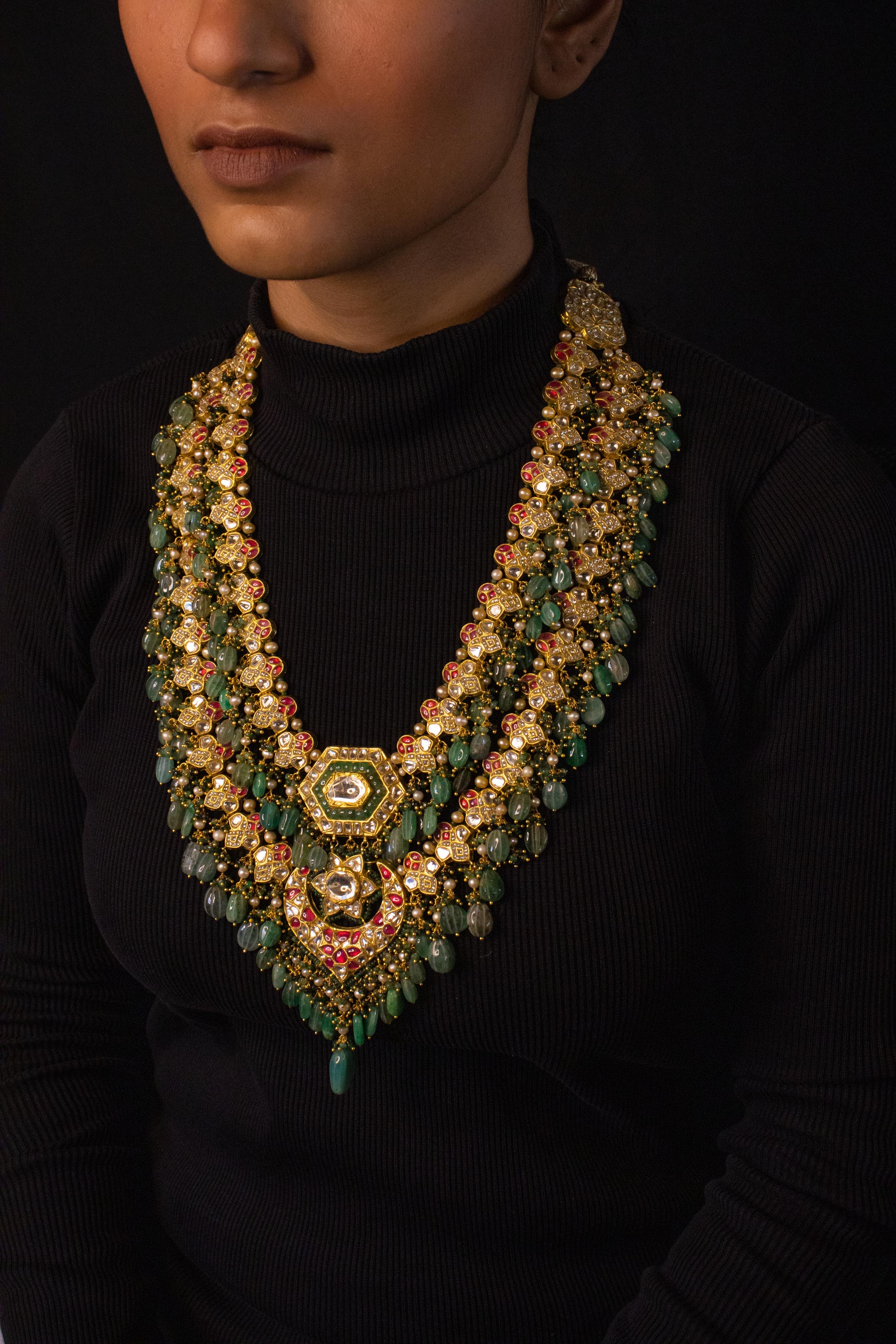 Kusuma Long Necklace And Eliseo Chandbalis Polki Set