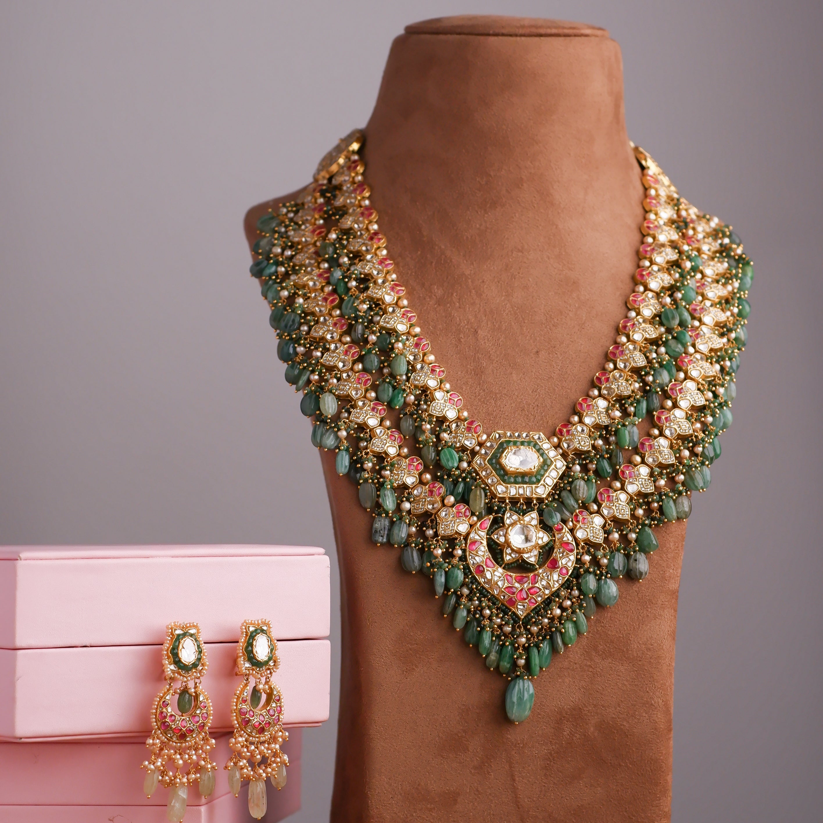 Kusuma Long Necklace And Eliseo Chandbalis Polki Set
