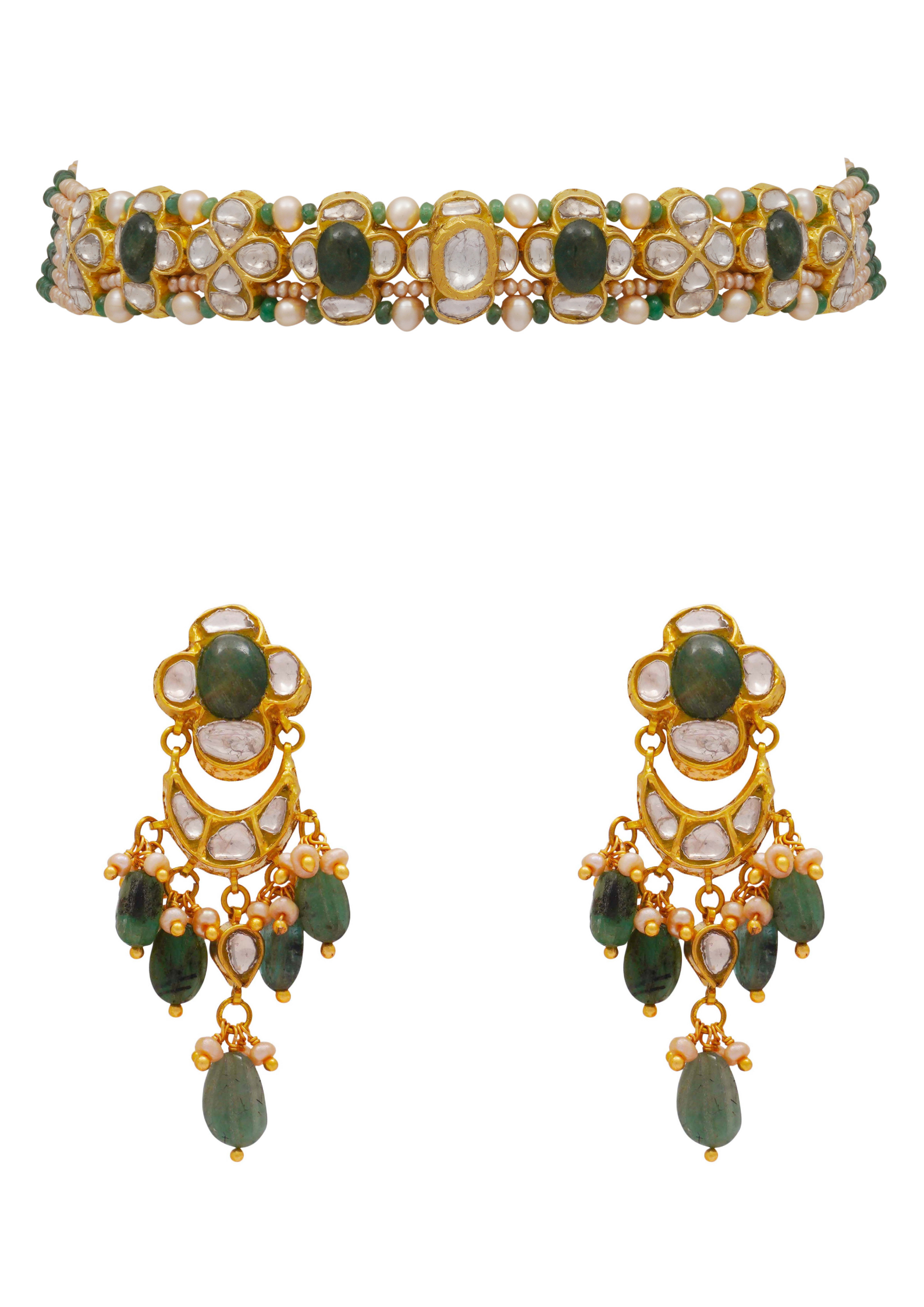 Sharara Choker and Ghizlan Chandbalis Polki Set