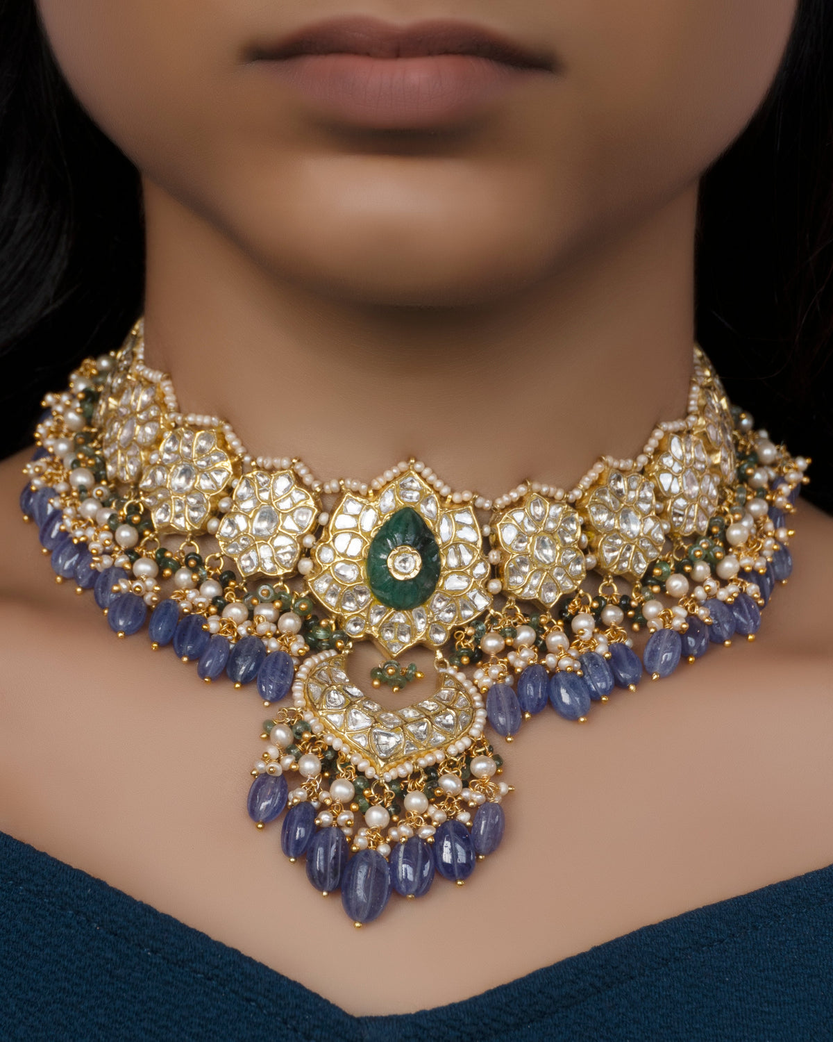 Aditi Necklace and Resha Chandbalis Polki Set