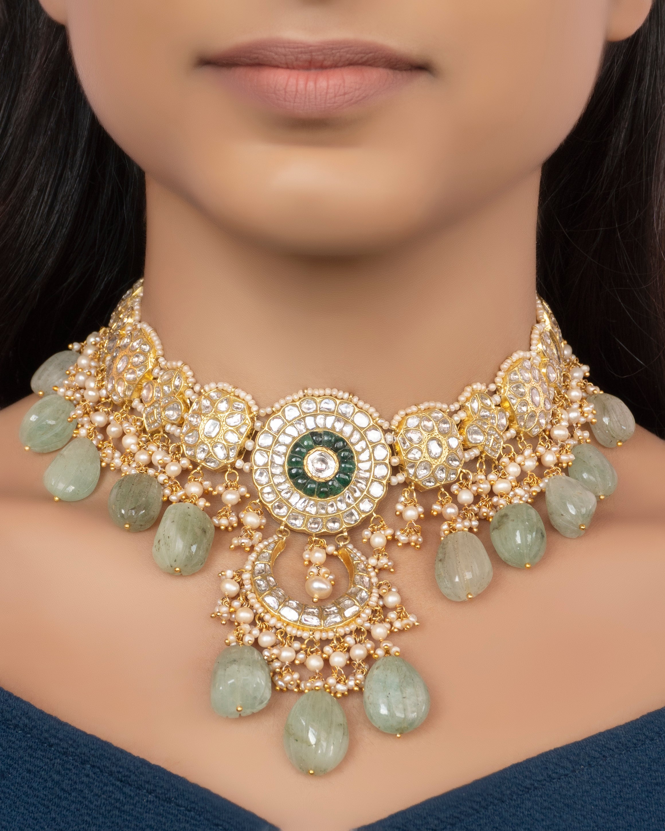 Musha Necklace and Vasanti Earrings Polki Set