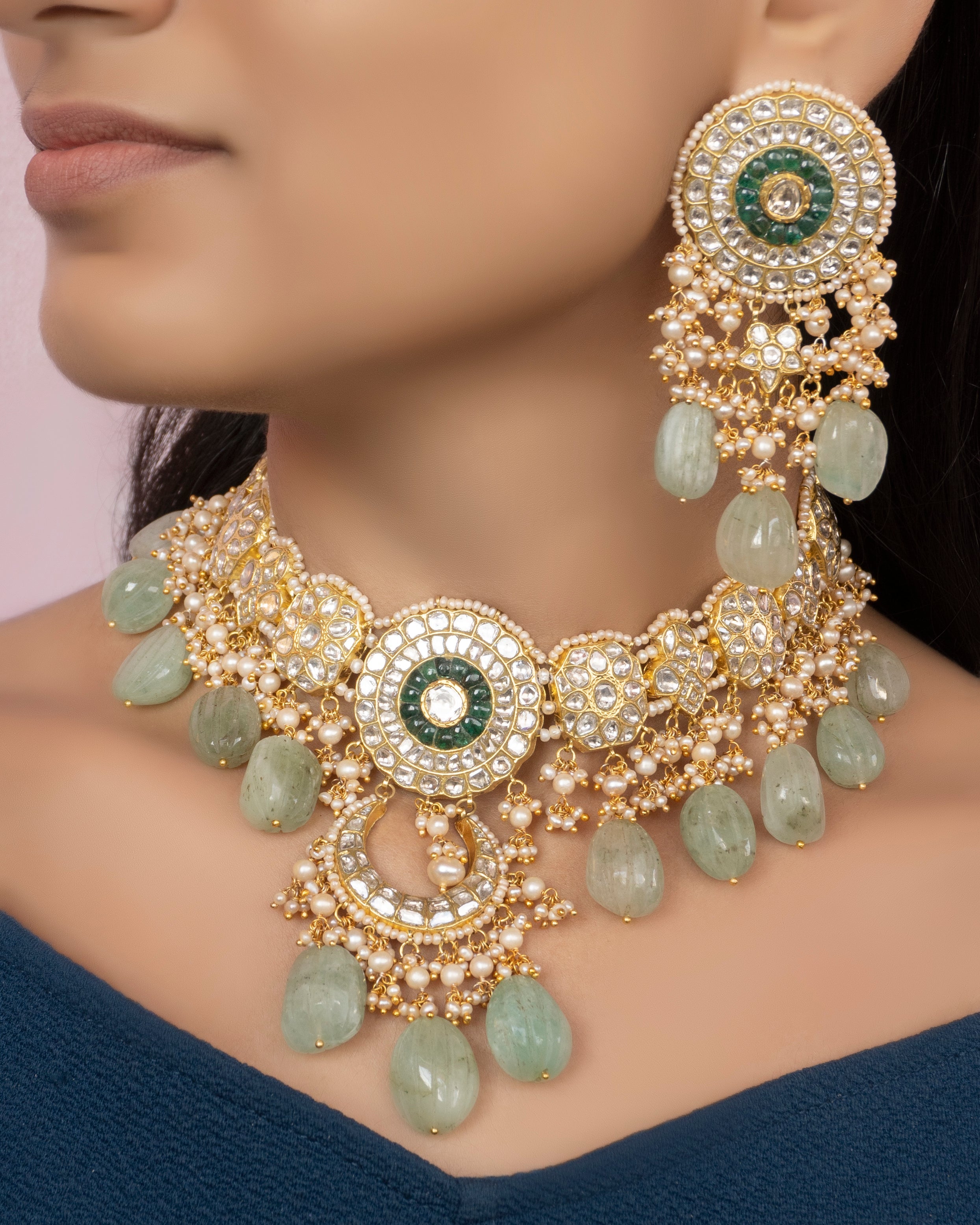 Musha Necklace and Vasanti Earrings Polki Set