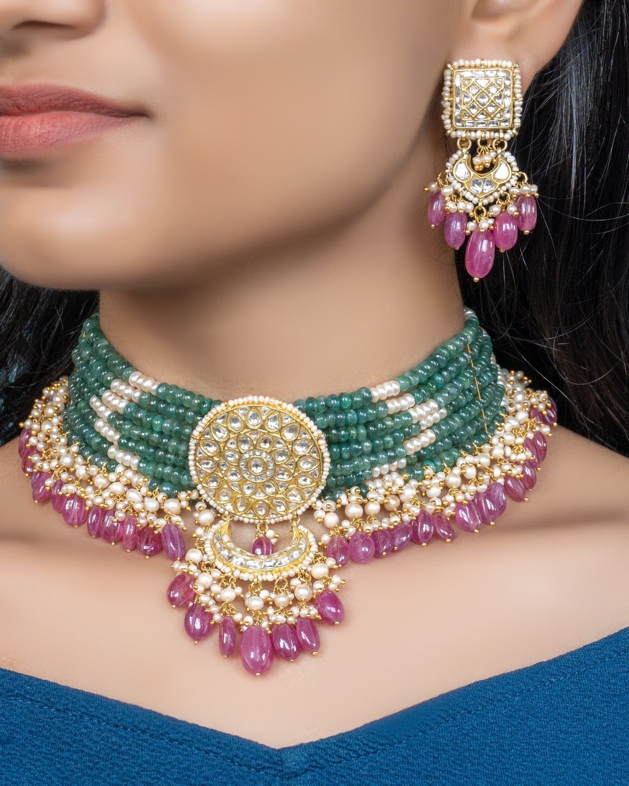 Vijantra Polki Bead Choker