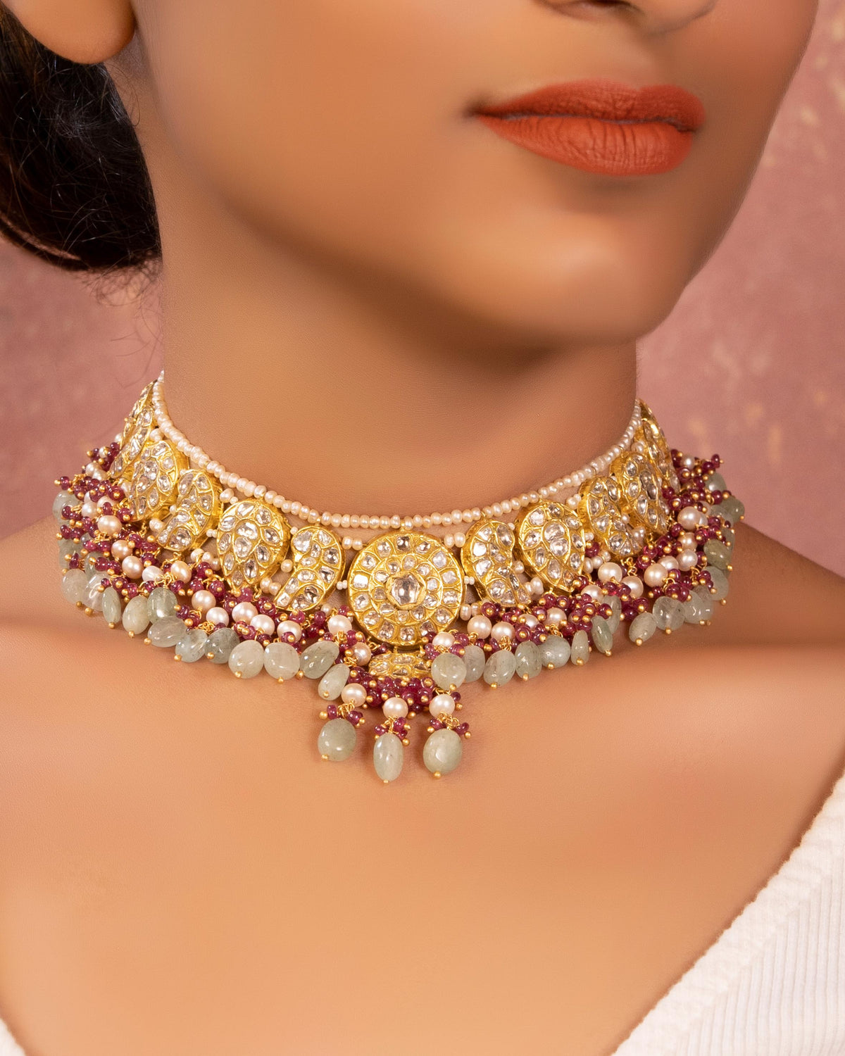 Willow Necklace And Lizbeth Long Earrings Polki Set