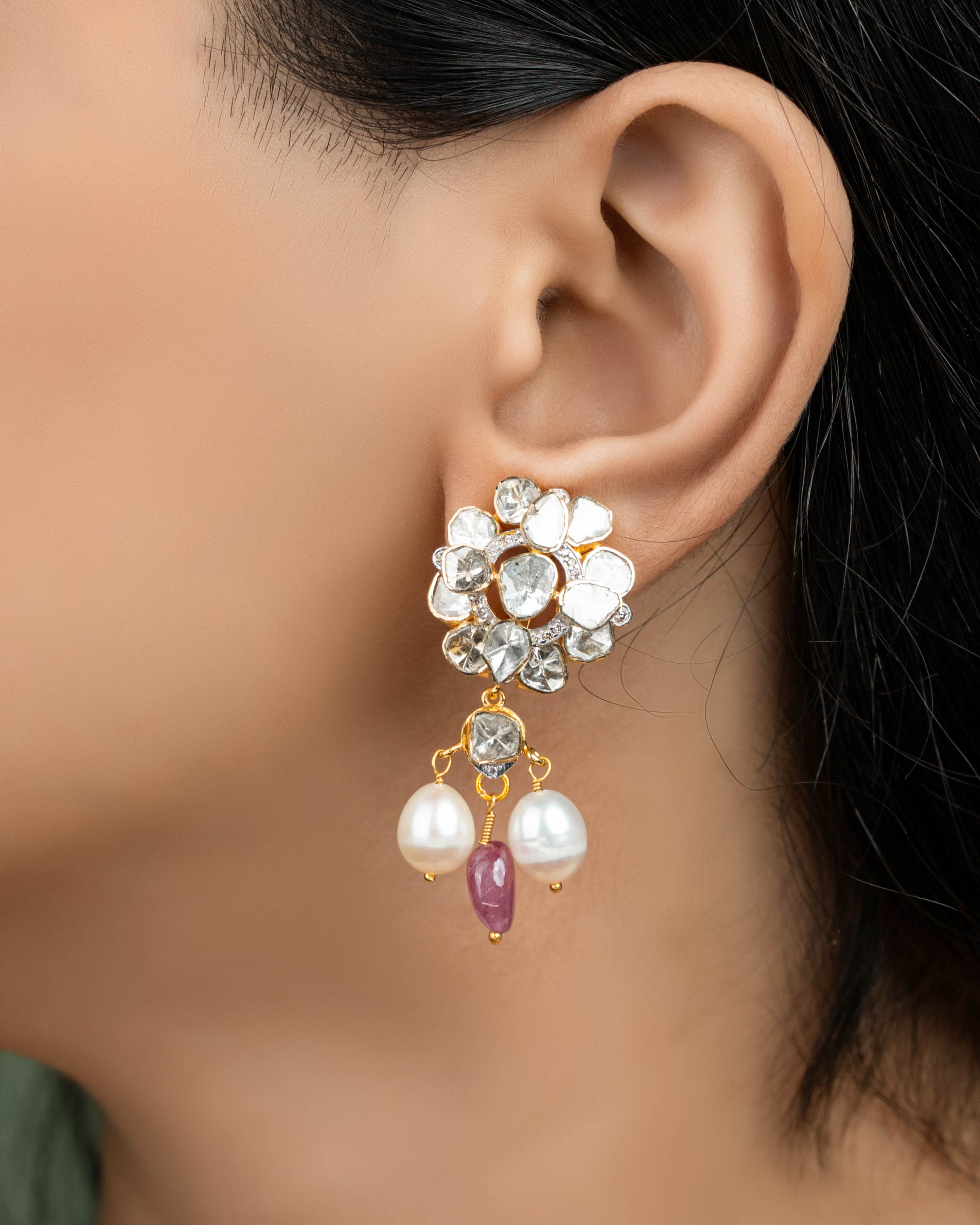 Kritika Polki And Diamond Long Earrings