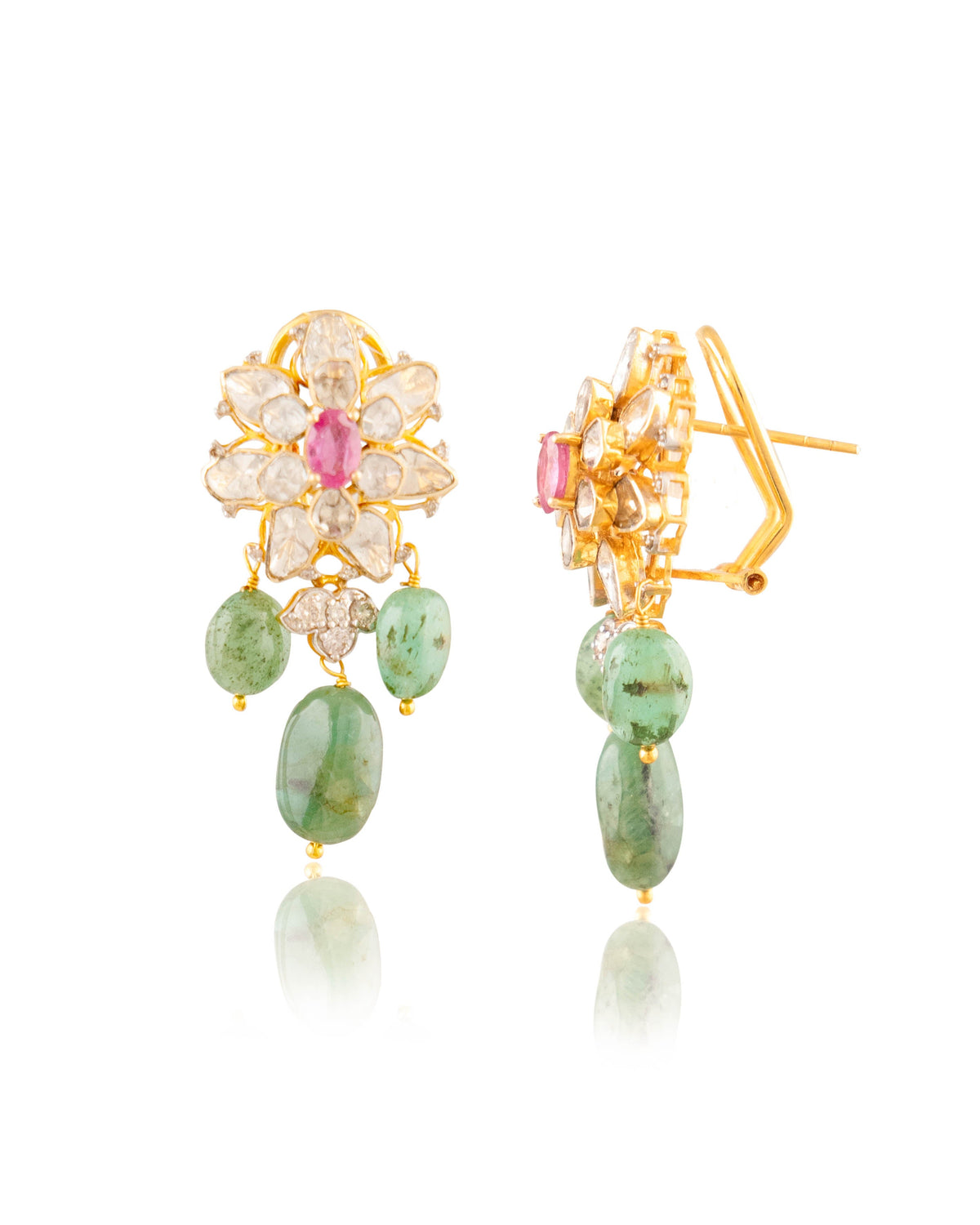 Alyssa Bead Pendant And Parkhi Long Earrings Polki And Diamond Set