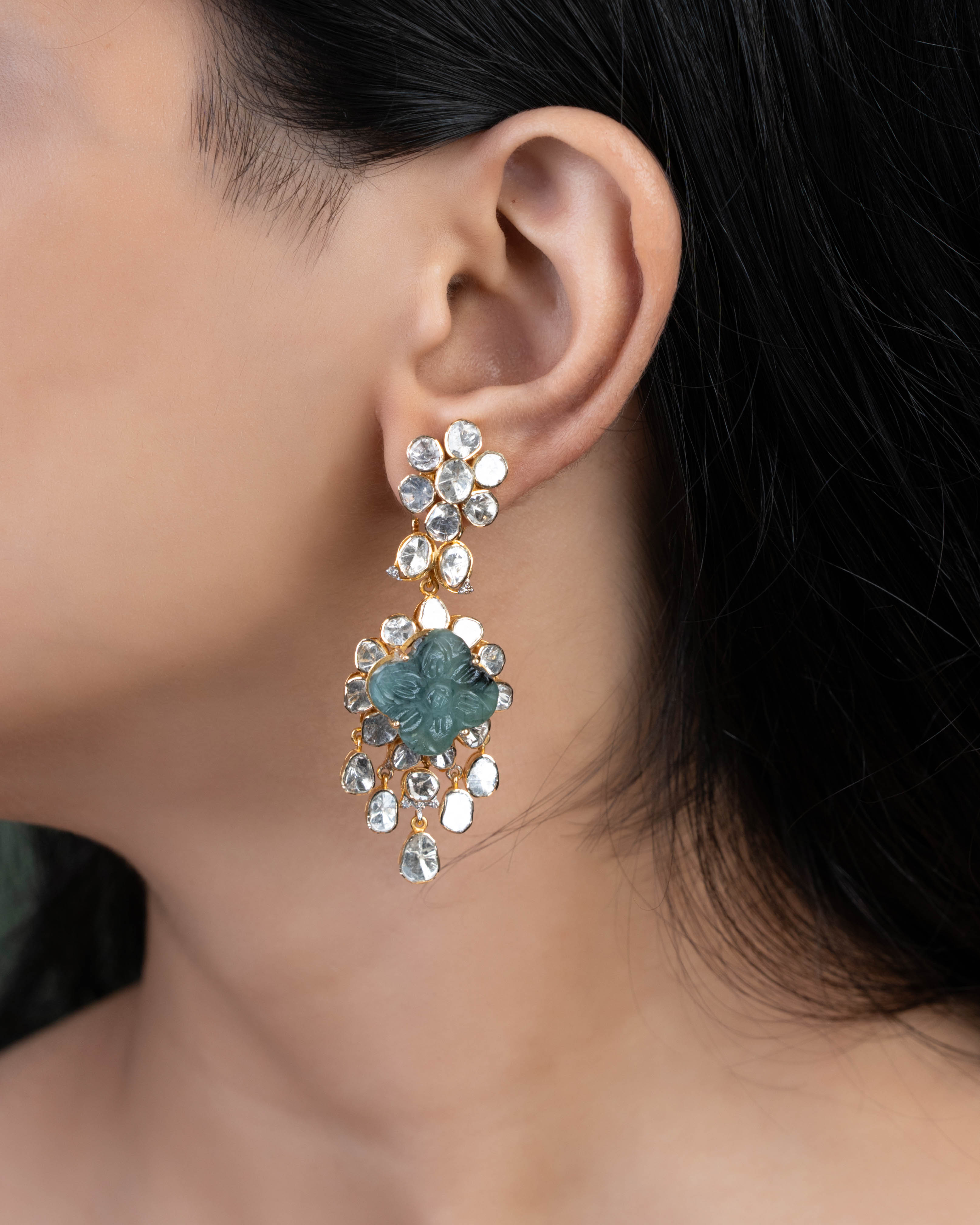 Aleesha Polki And Diamond Long Earrings