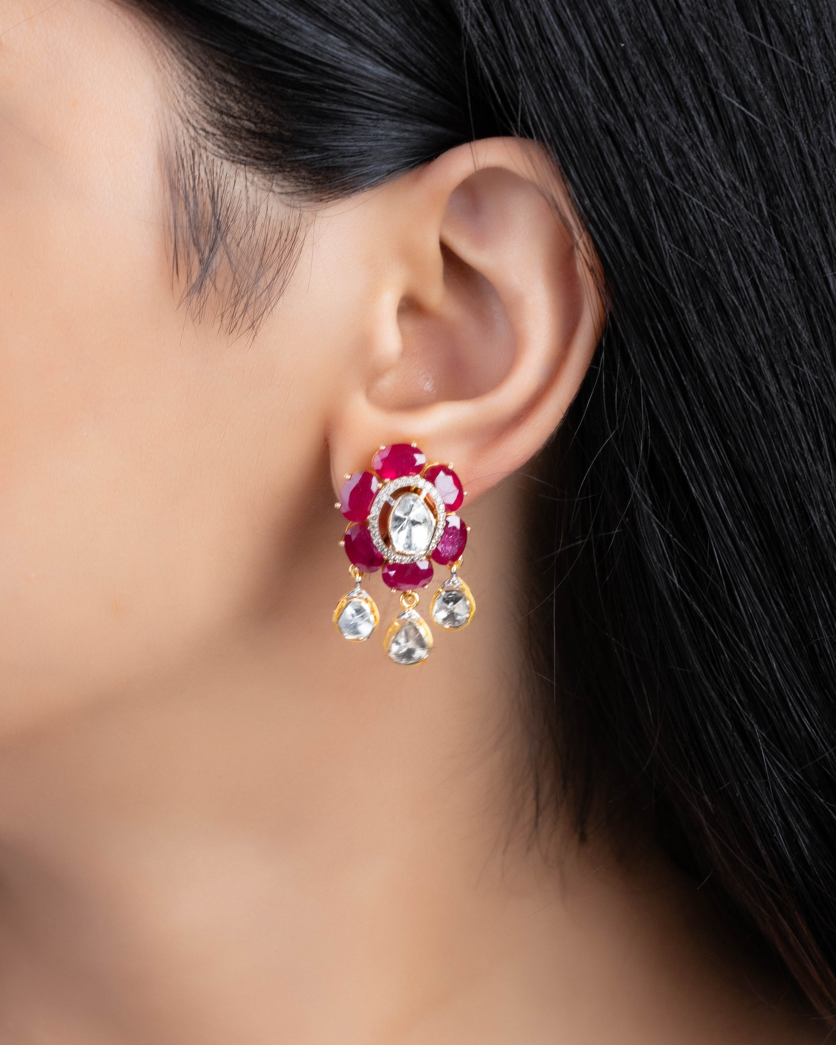 Roshni Polki And Diamond Long Earrings