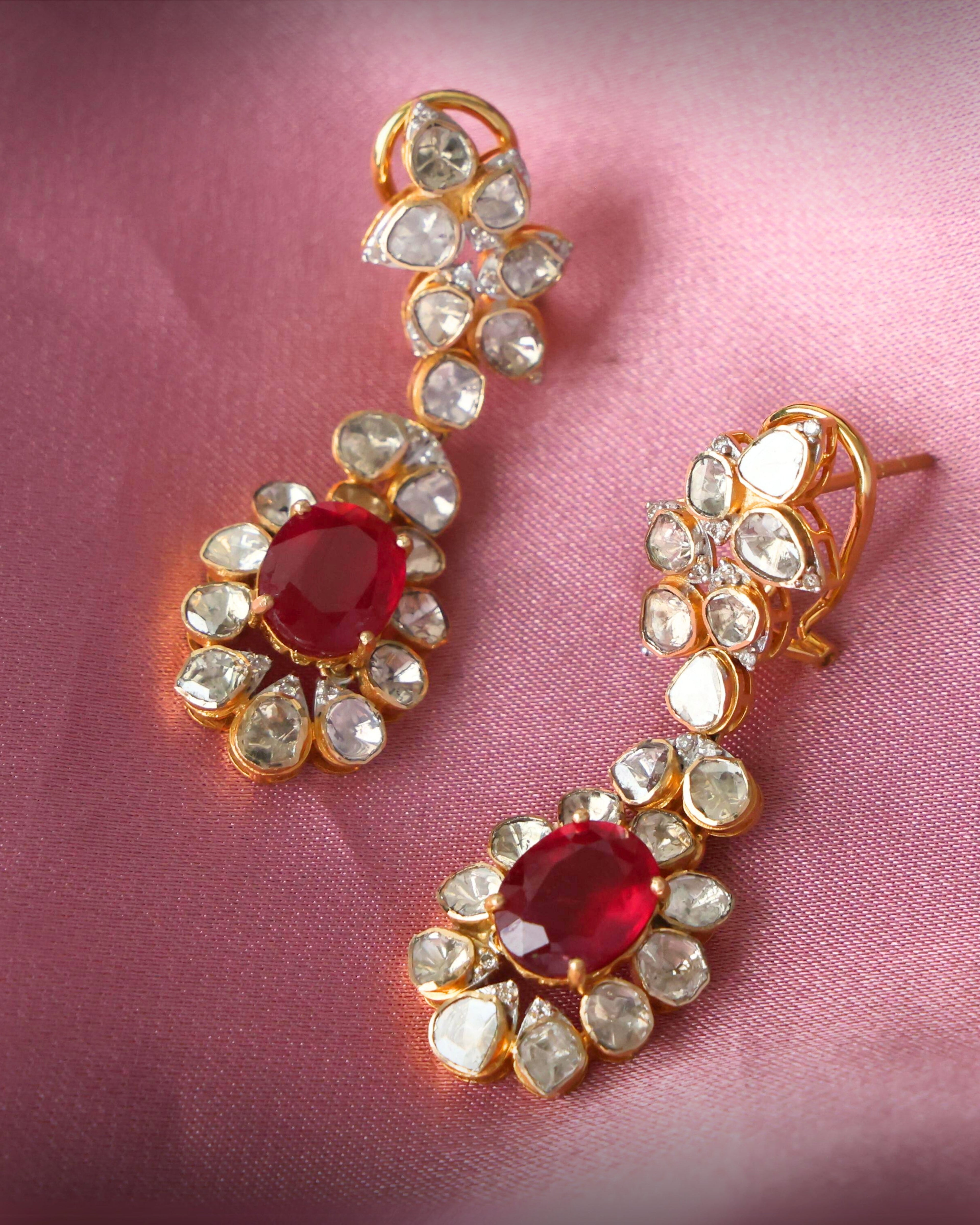 Pranjali Polki And Diamond Long Earrings