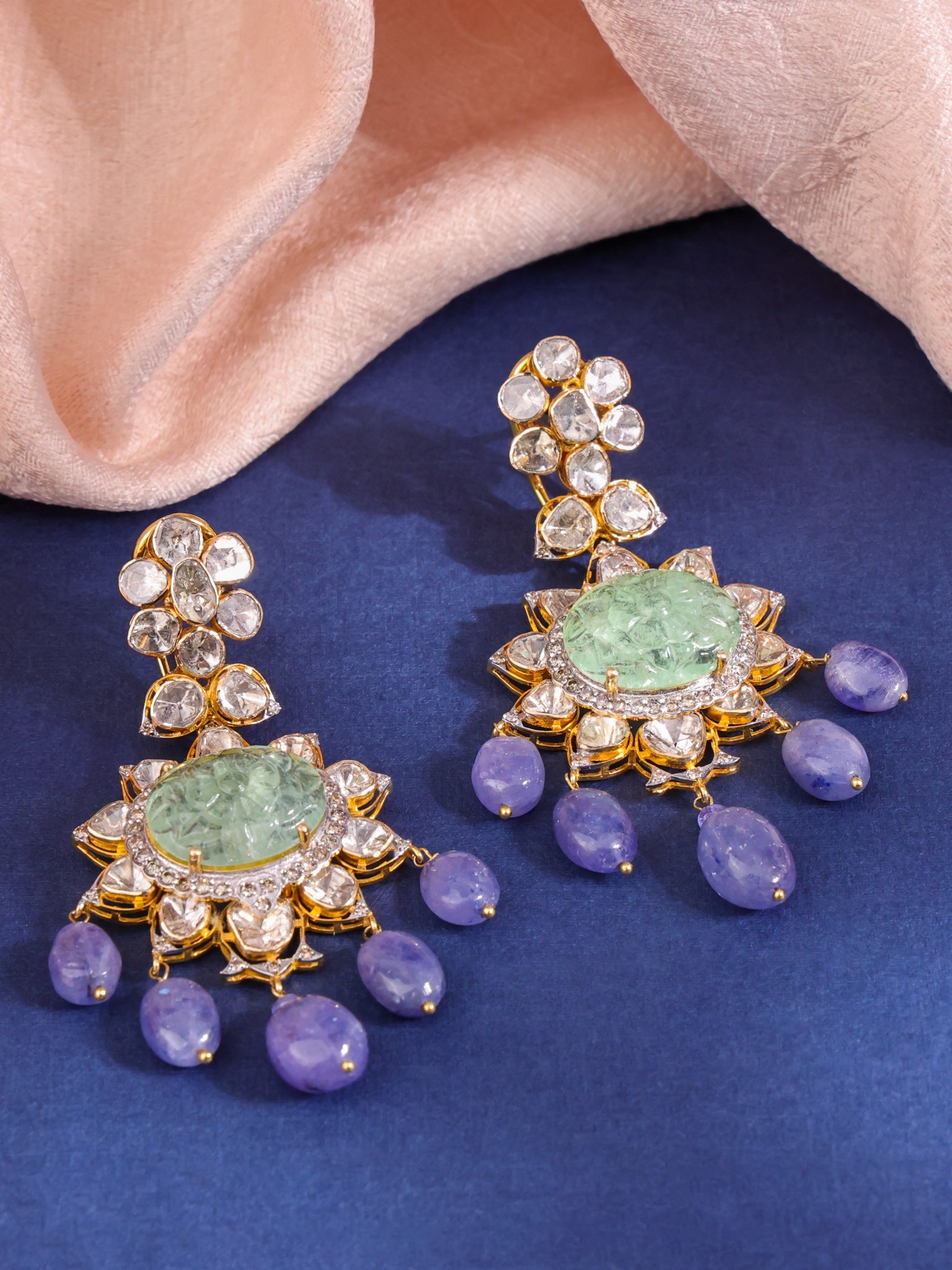 Nidha Polki And Diamond Long Earrings