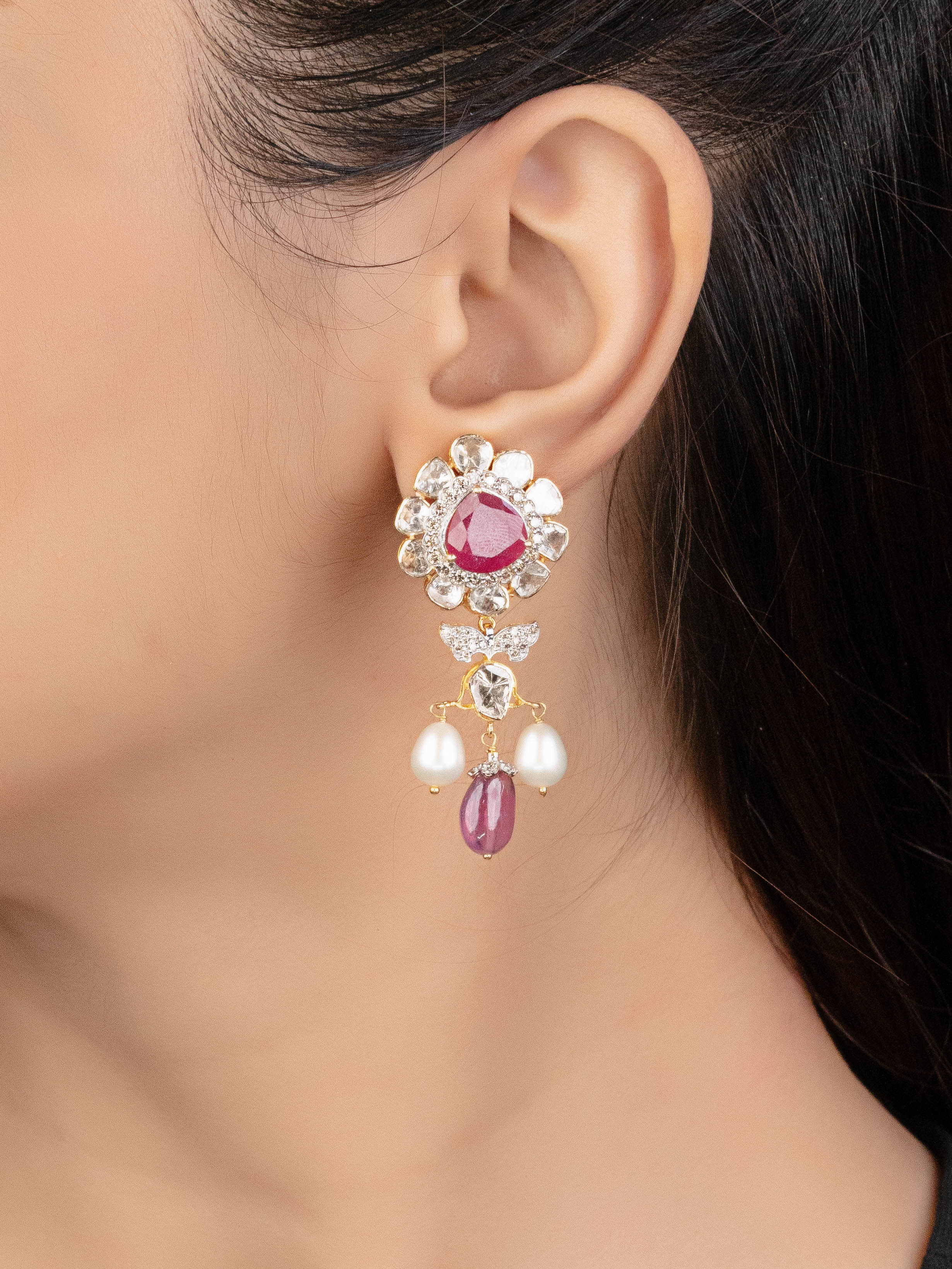 Ragini Polki And Diamond Long Earrings