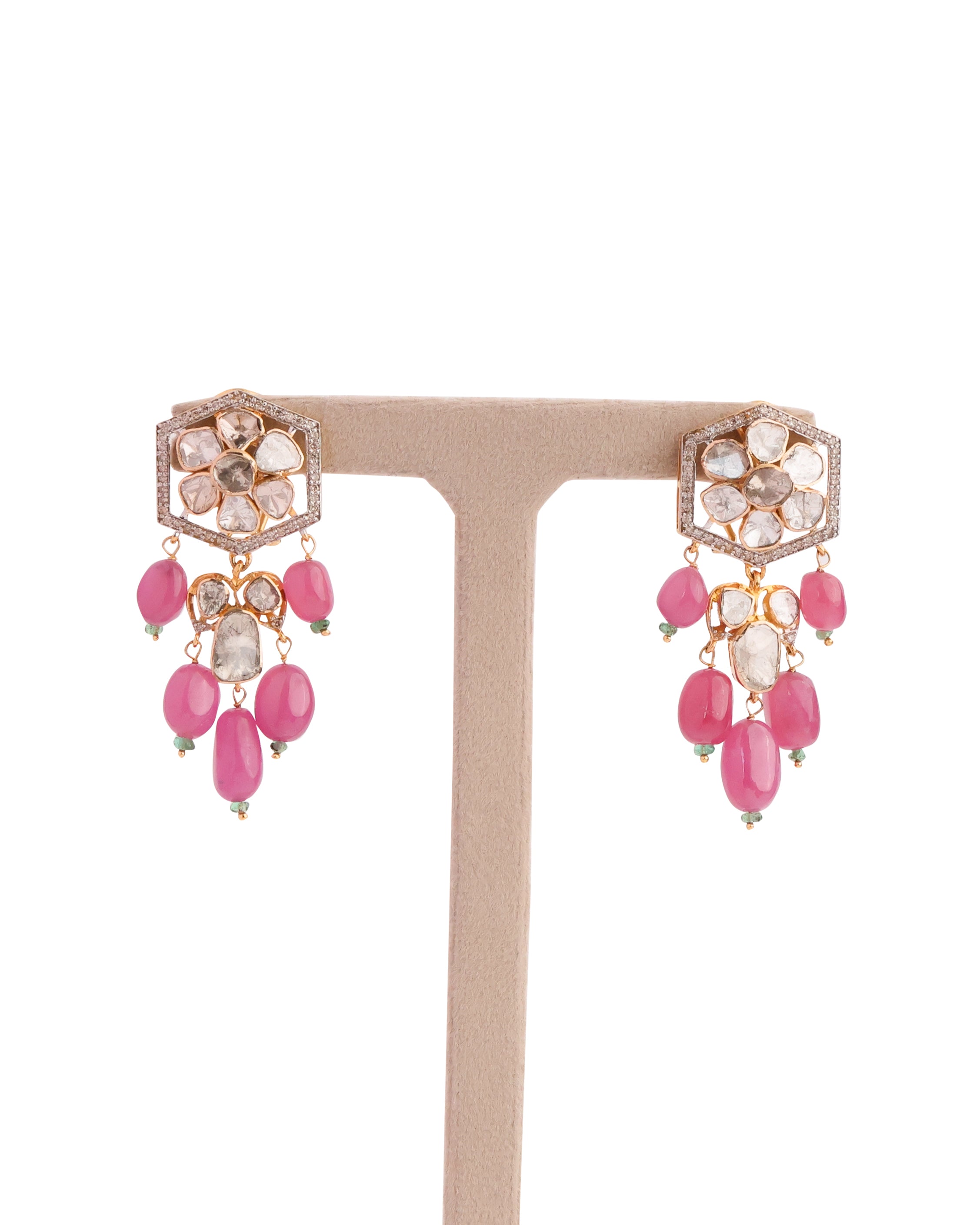 Shazeen Polki And Diamond Long Earrings