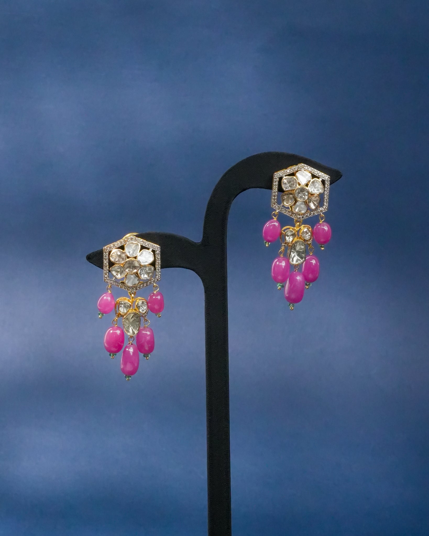 Shazeen Polki And Diamond Long Earrings