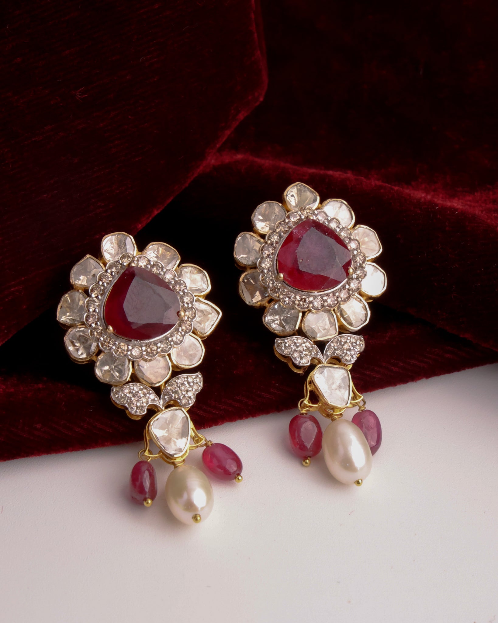 Ziya Polki And Diamond Long Earrings