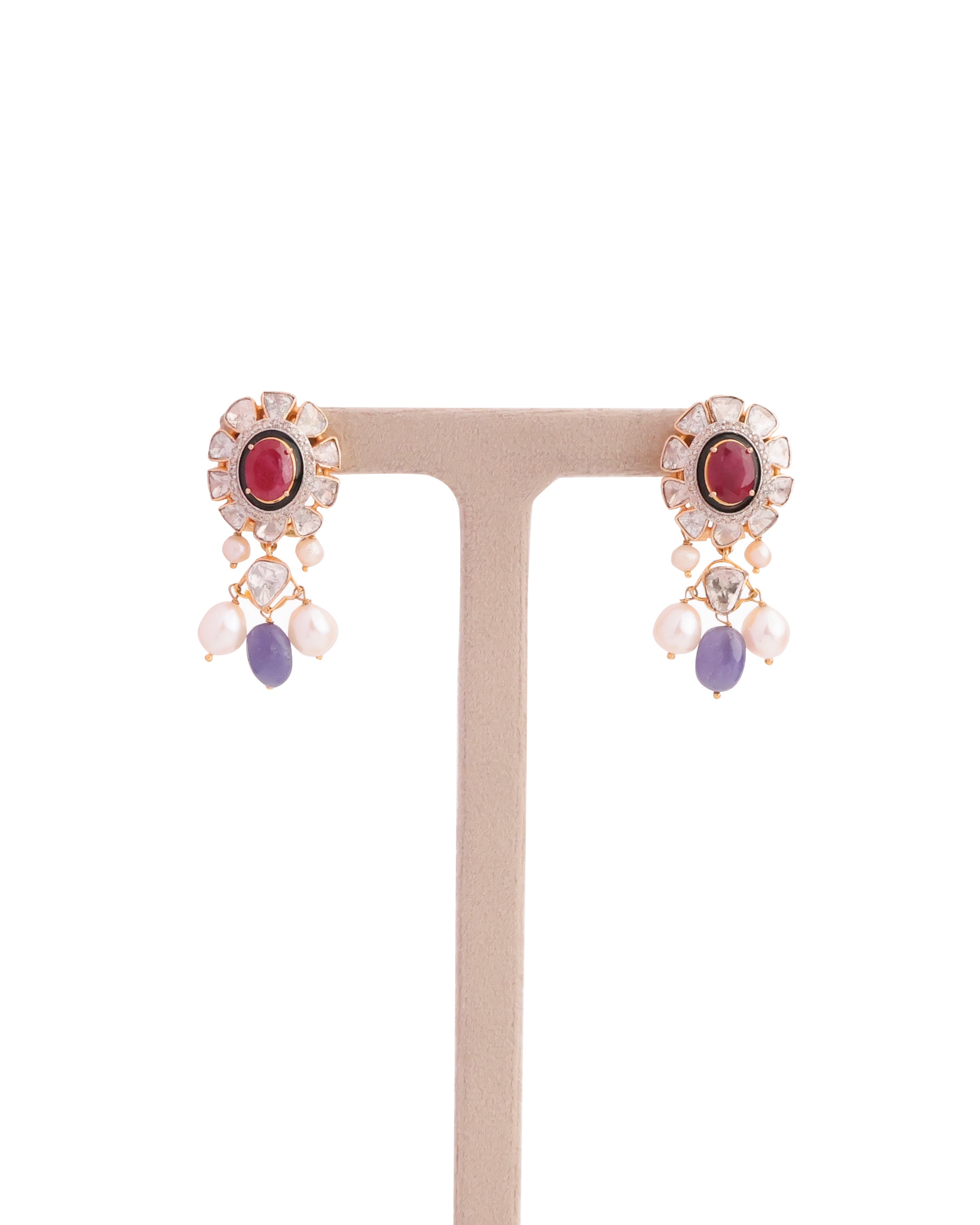 Thea Polki And Diamond Long Earrings