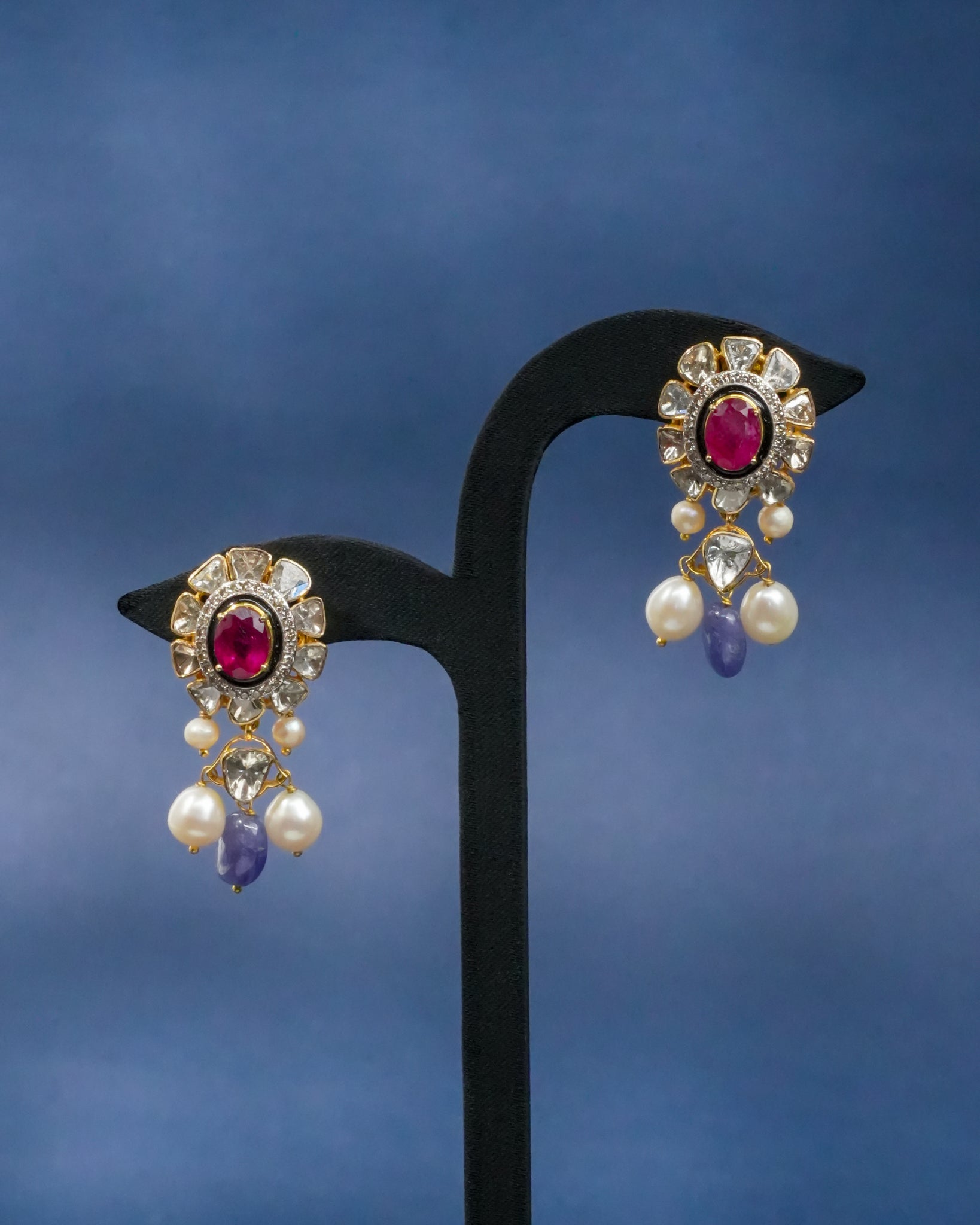 Thea Polki And Diamond Long Earrings