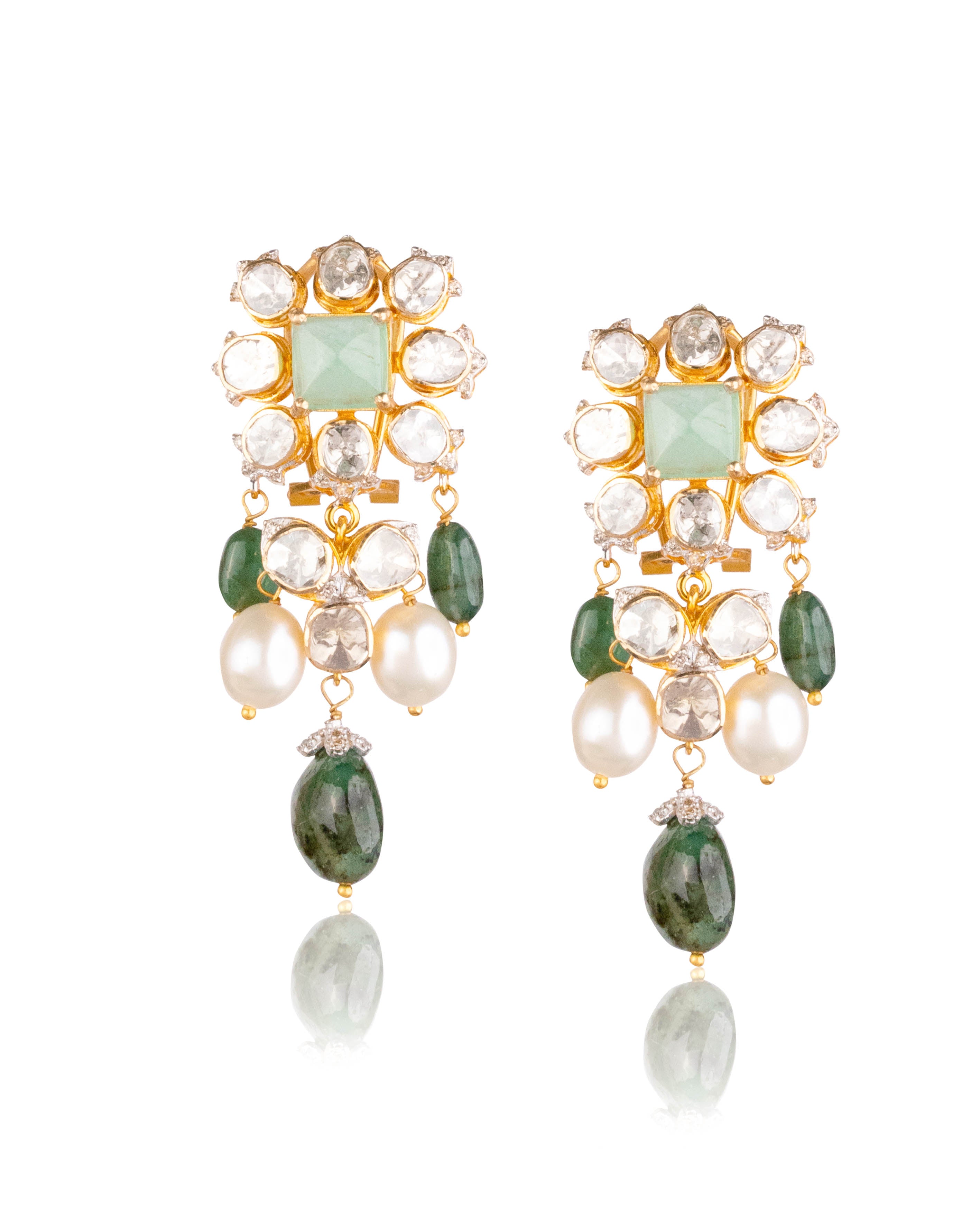 Anshi Polki And Diamond Long Earrings