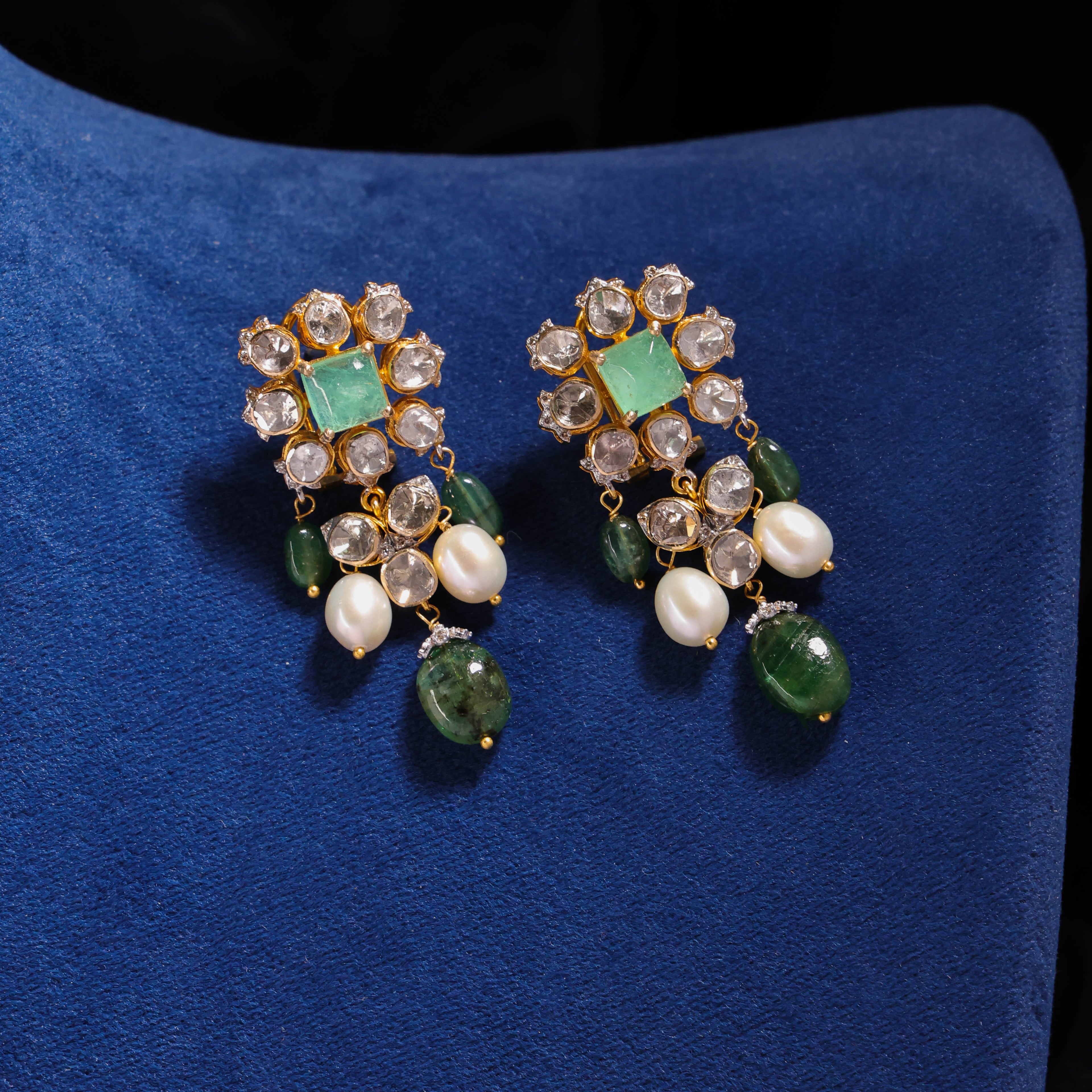 Anshi Polki And Diamond Long Earrings