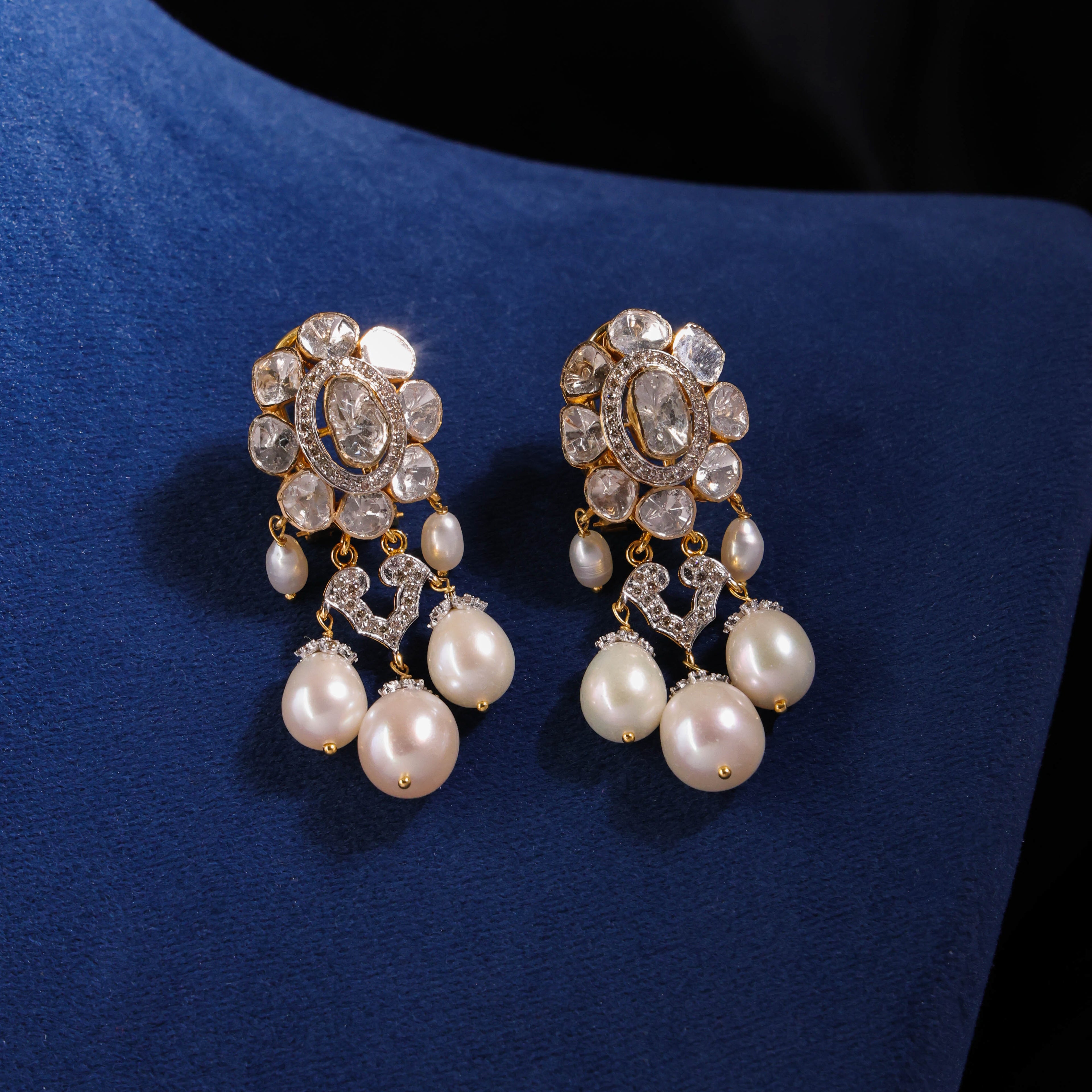 Zeenat Polki And Diamond Long Earrings