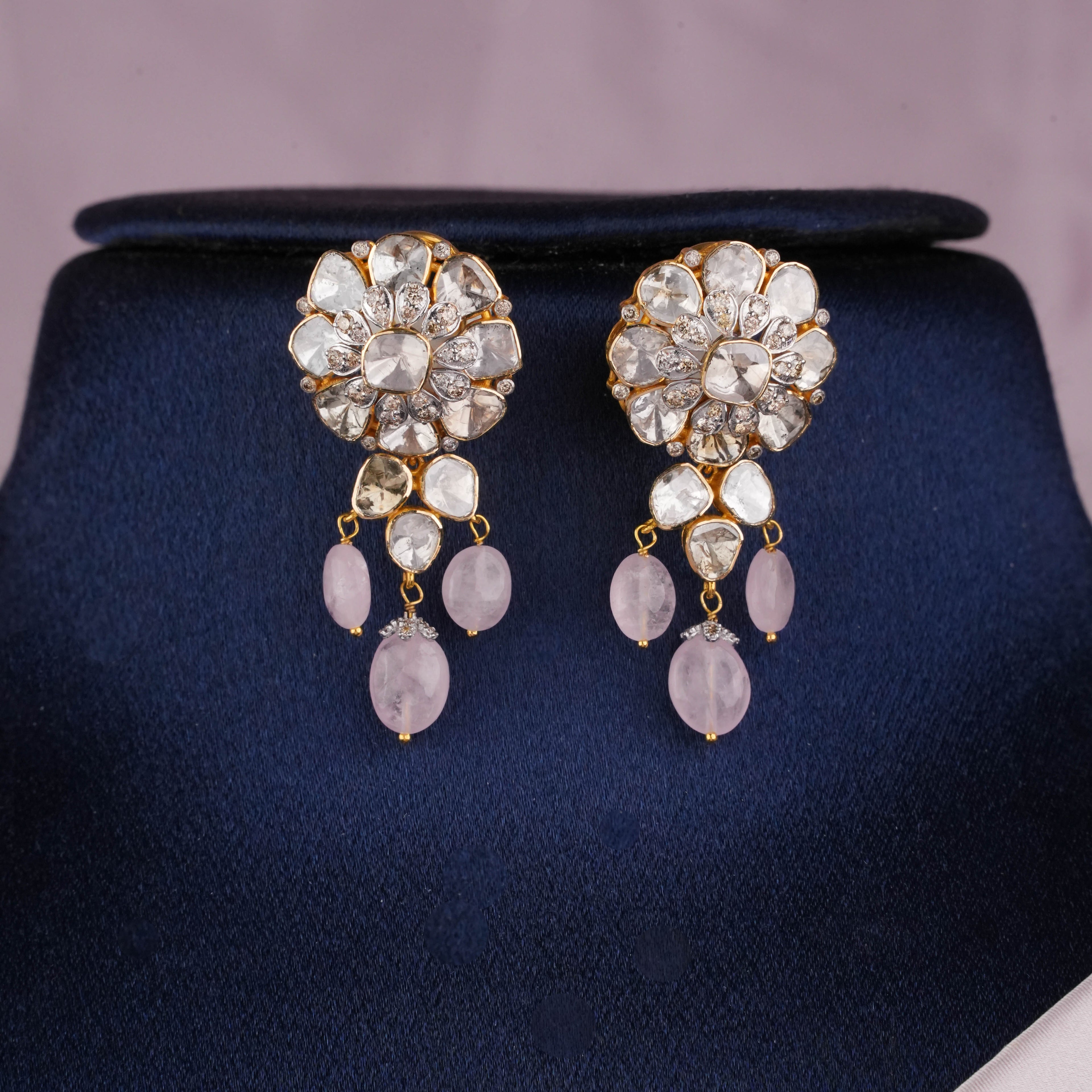 Ceria Polki And Diamond Long Earrings
