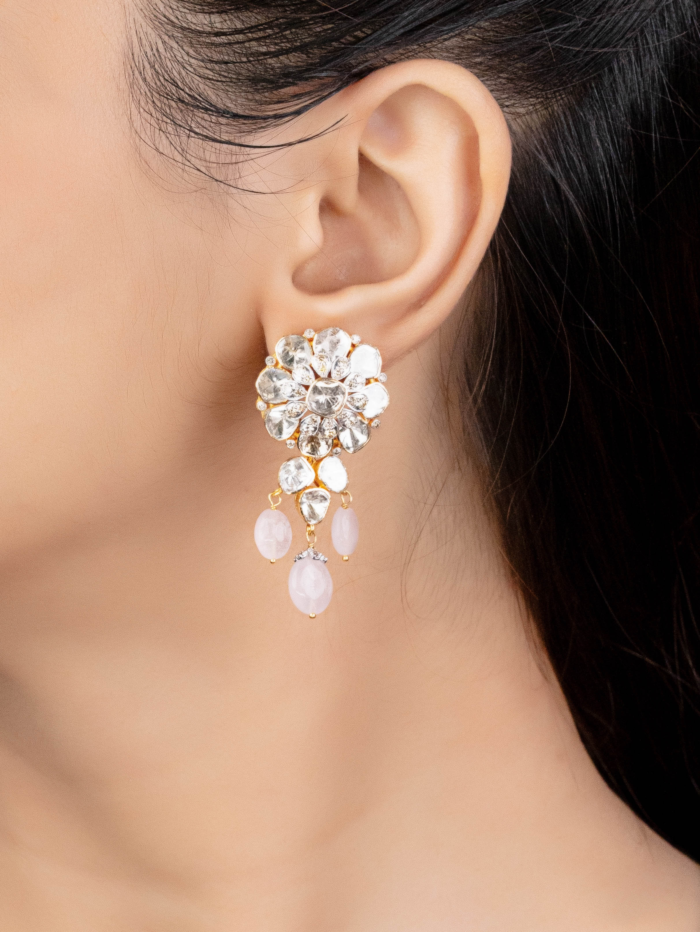 Ceria Polki And Diamond Long Earrings