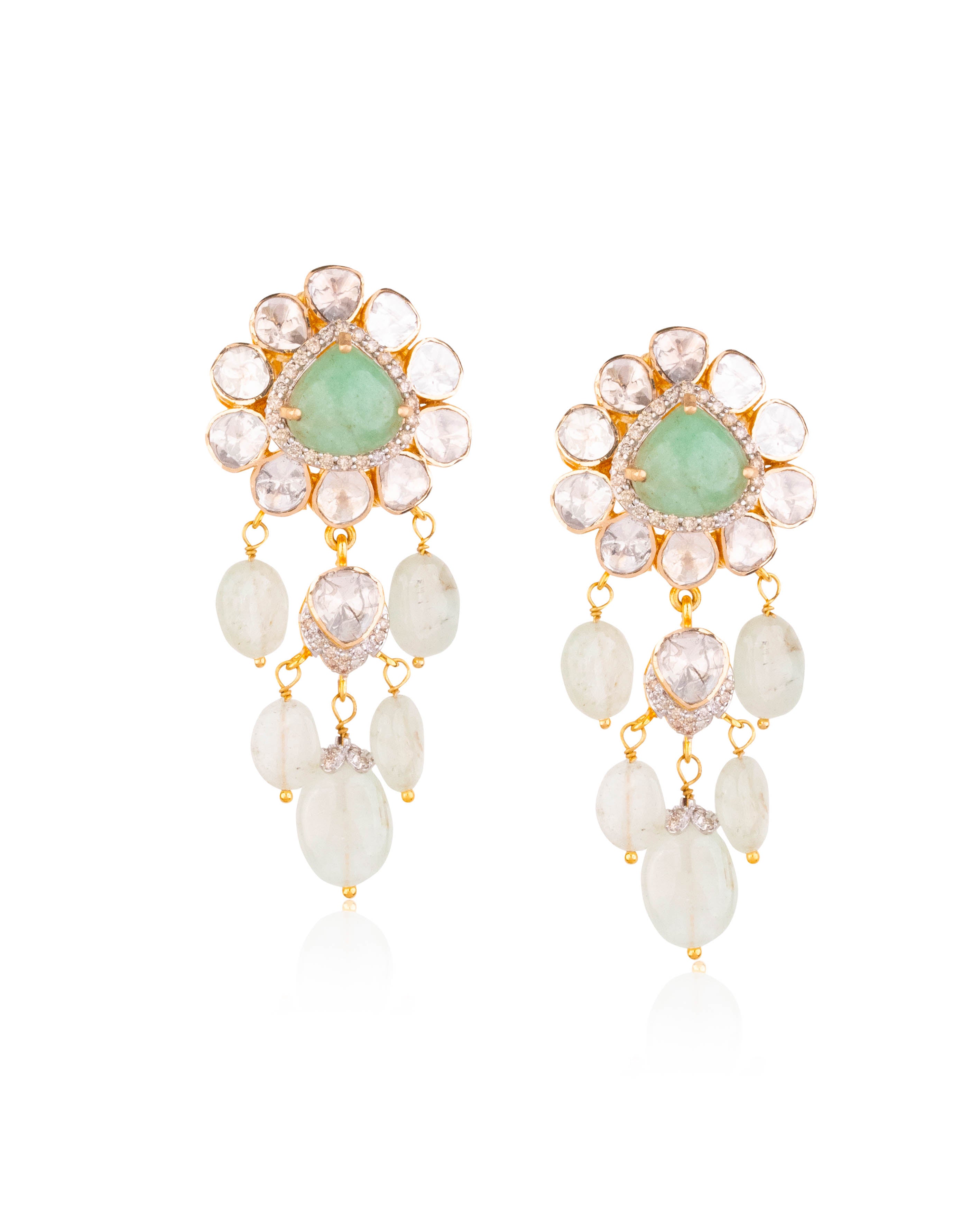 Neve Polki And Diamond Long Earrings