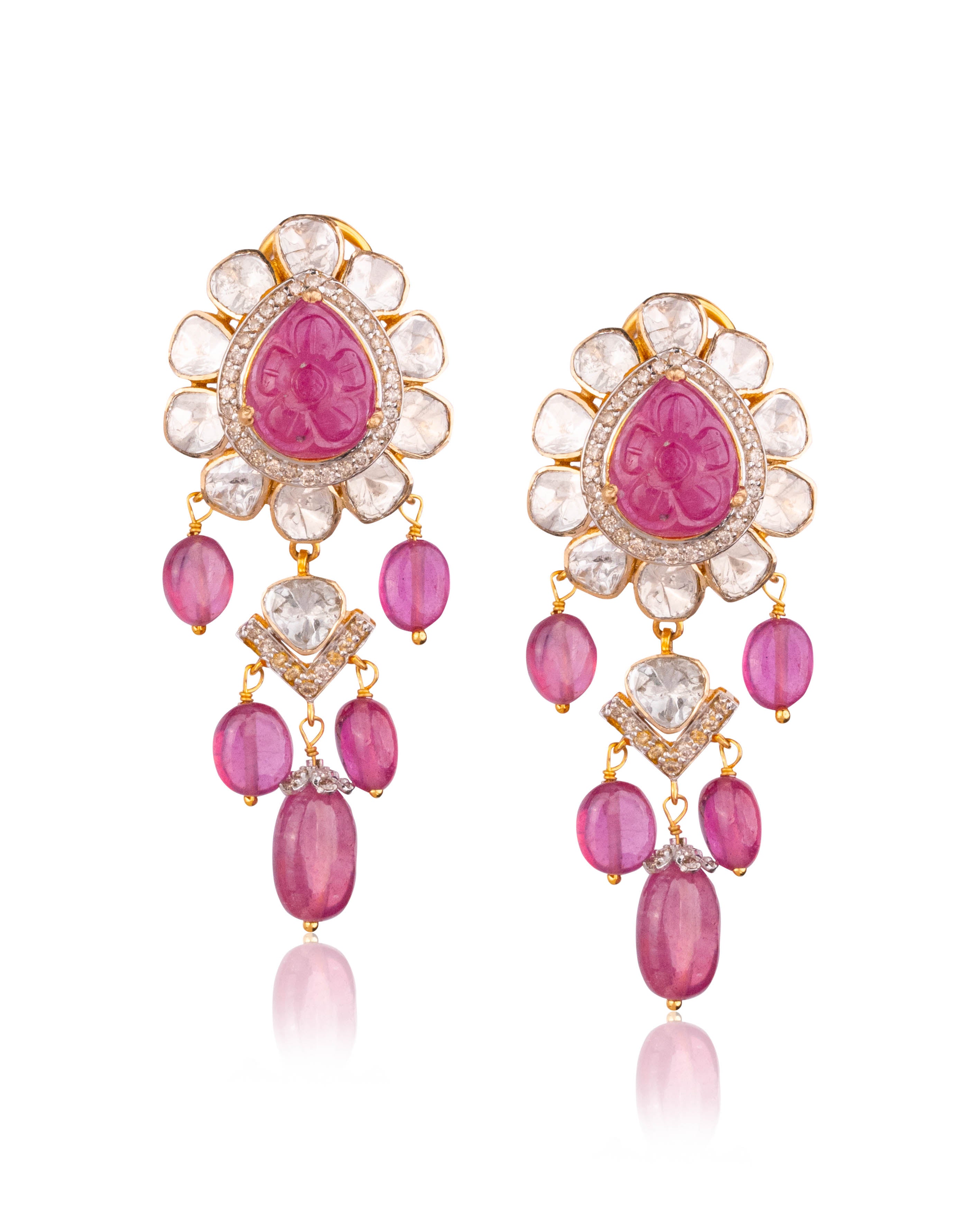 Zofina Polki And Diamond Long Earrings