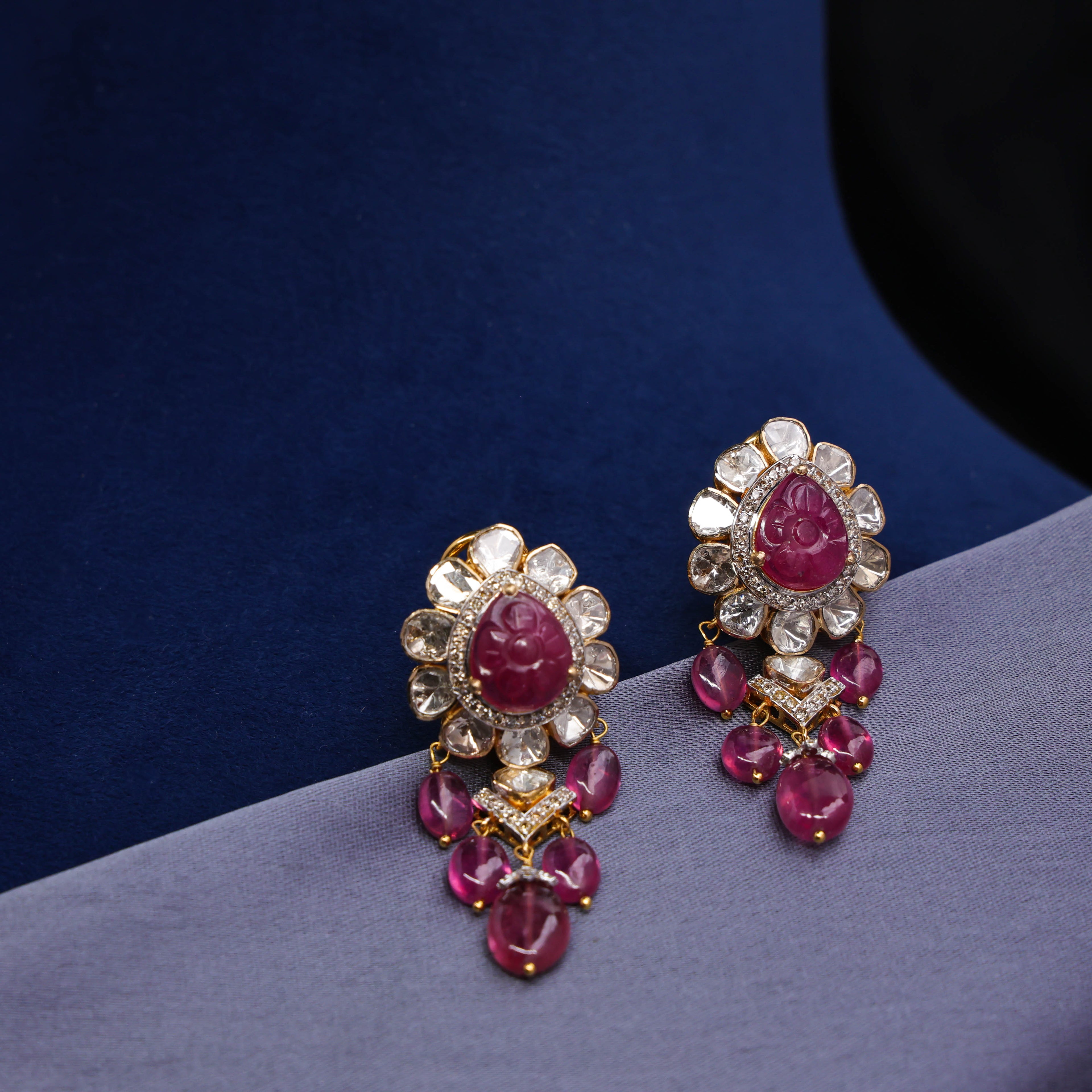 Zofina Polki And Diamond Long Earrings