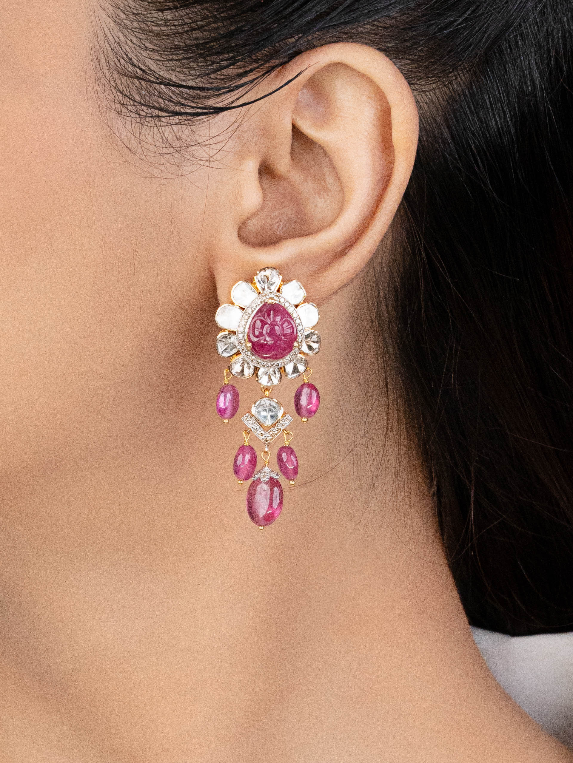 Zofina Polki And Diamond Long Earrings