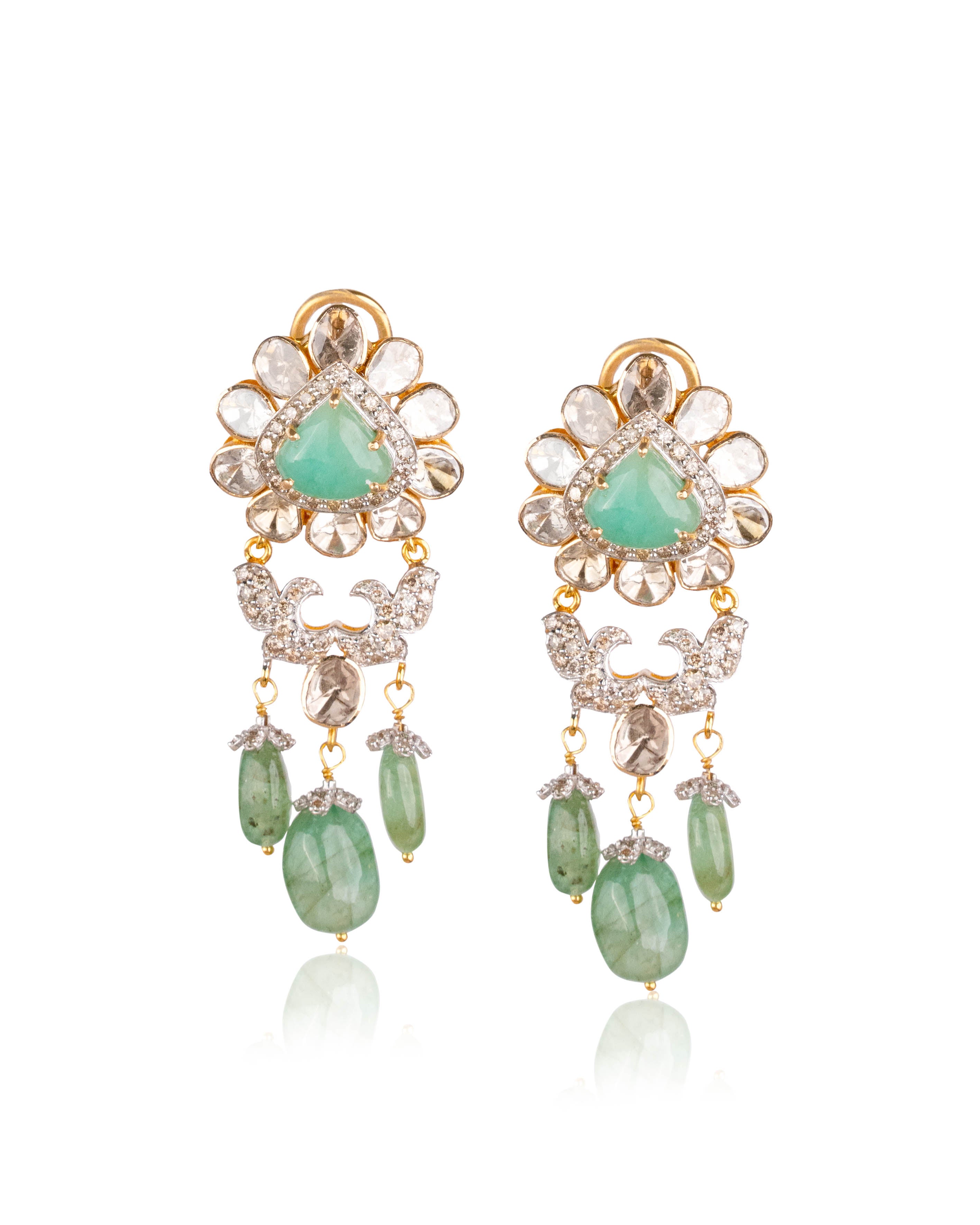 Mishika Polki And Diamond Long Earrings