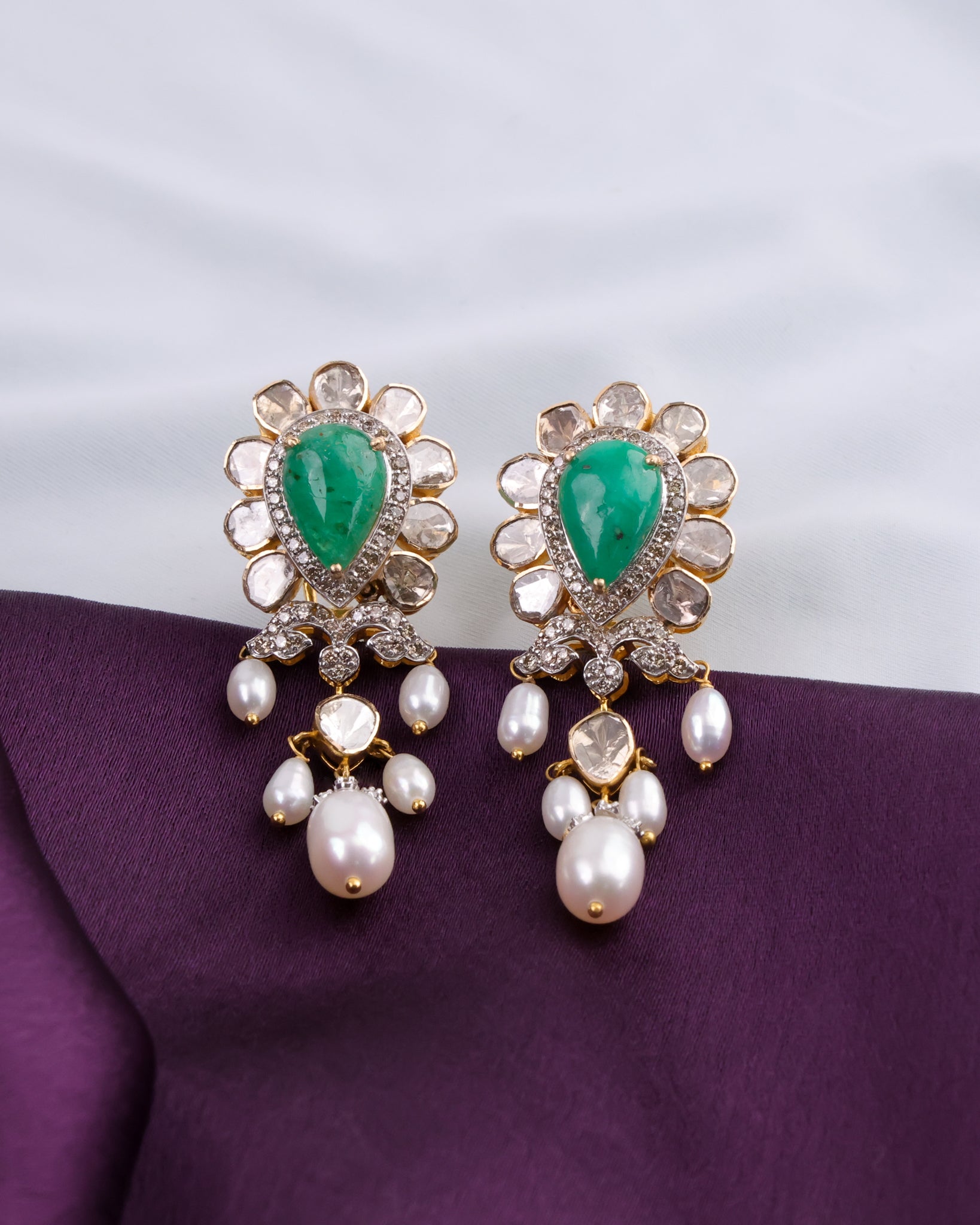 Aparna Necklace And Mishti Long Earrings Polki And Diamond Set