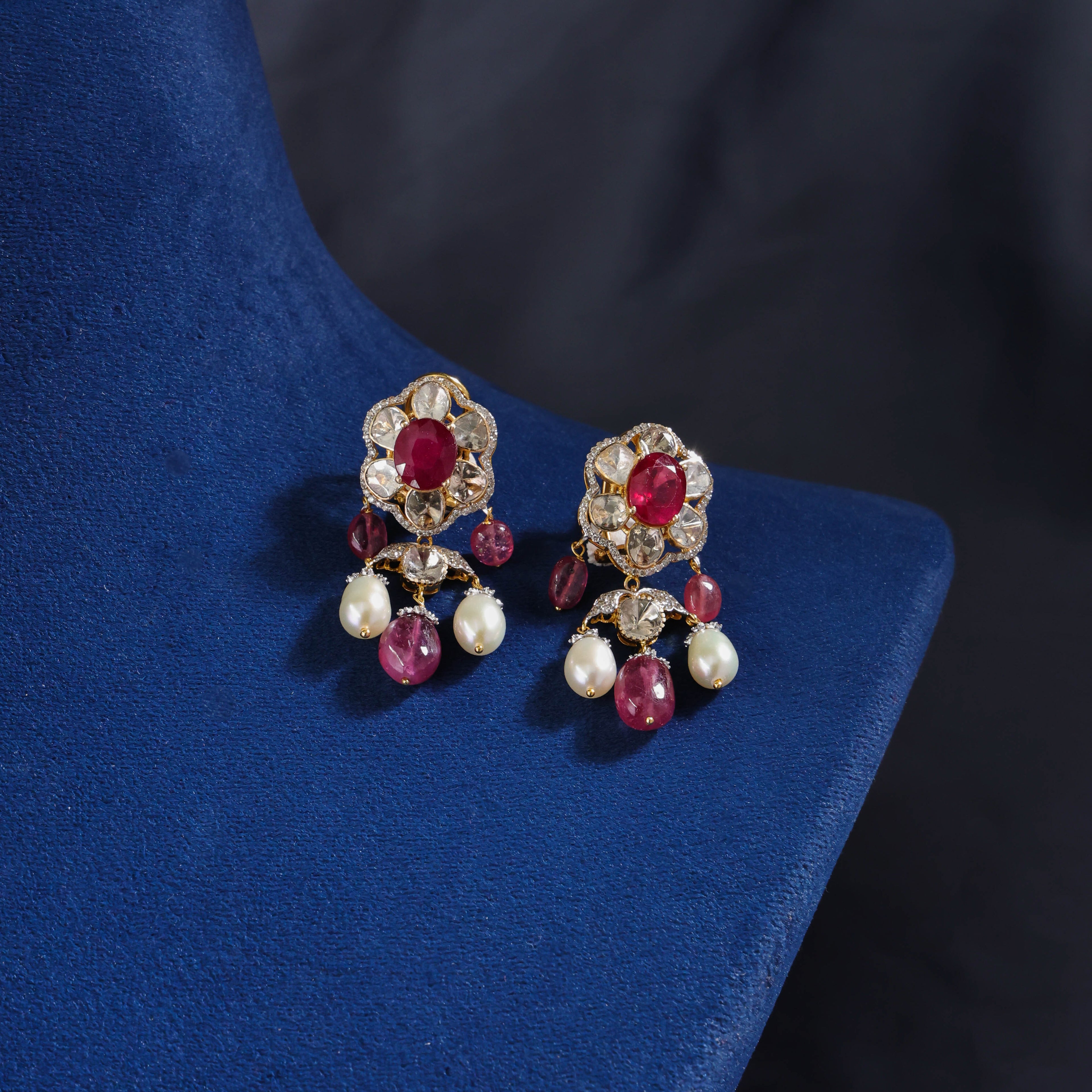 Nita Polki And Diamond Long Earrings