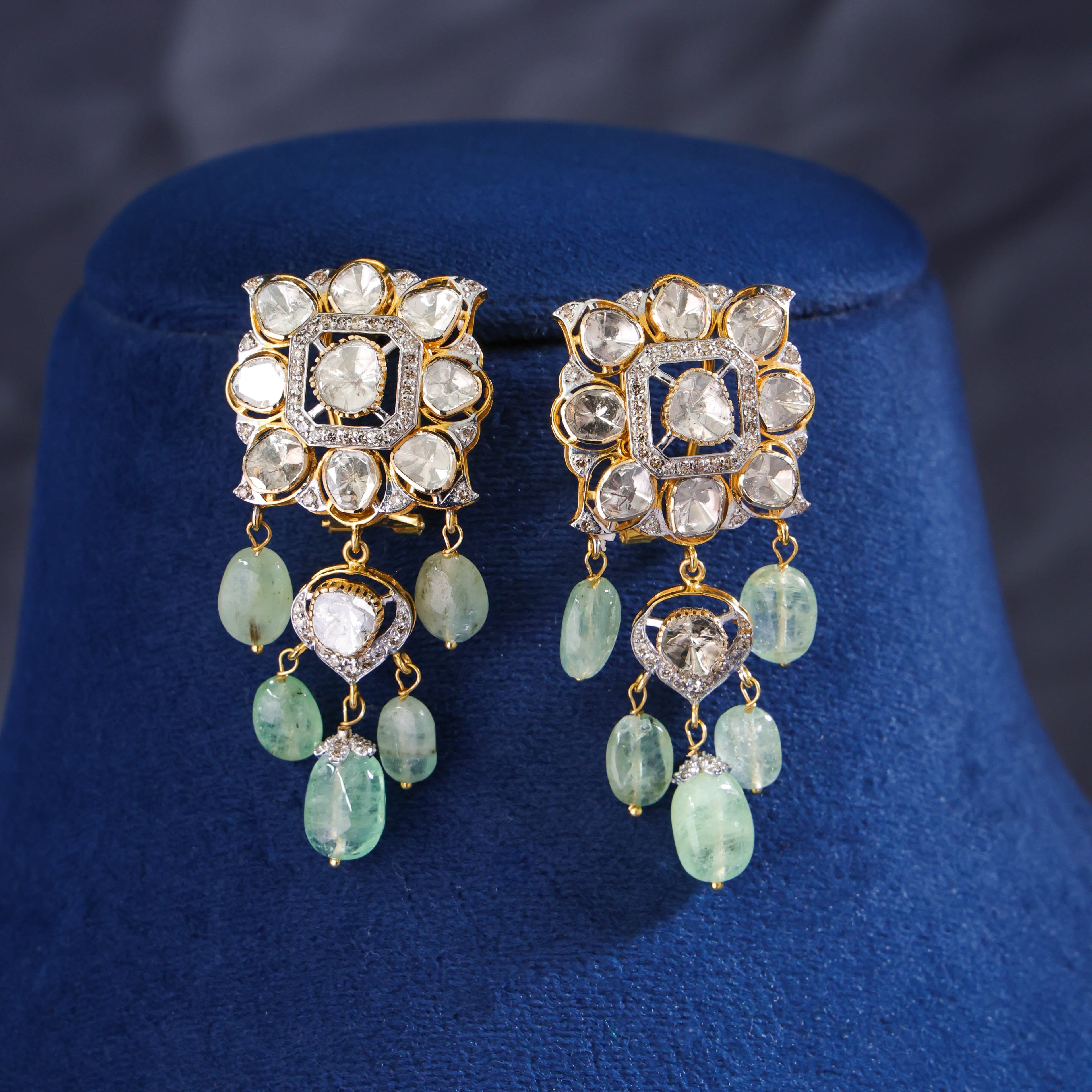 Ishanvi Polki And Diamond Long Earrings