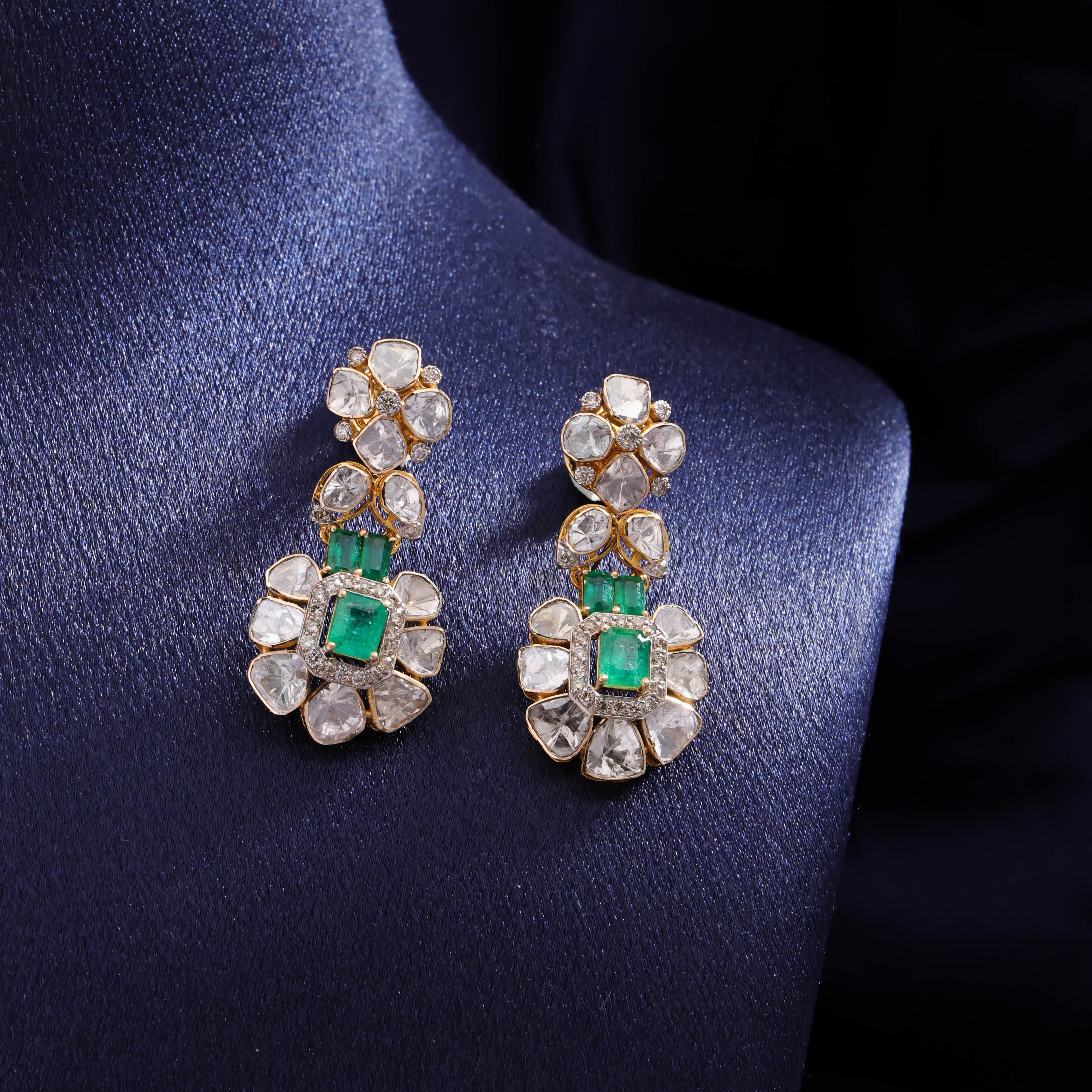 Saima Polki And Diamond Long Earrings