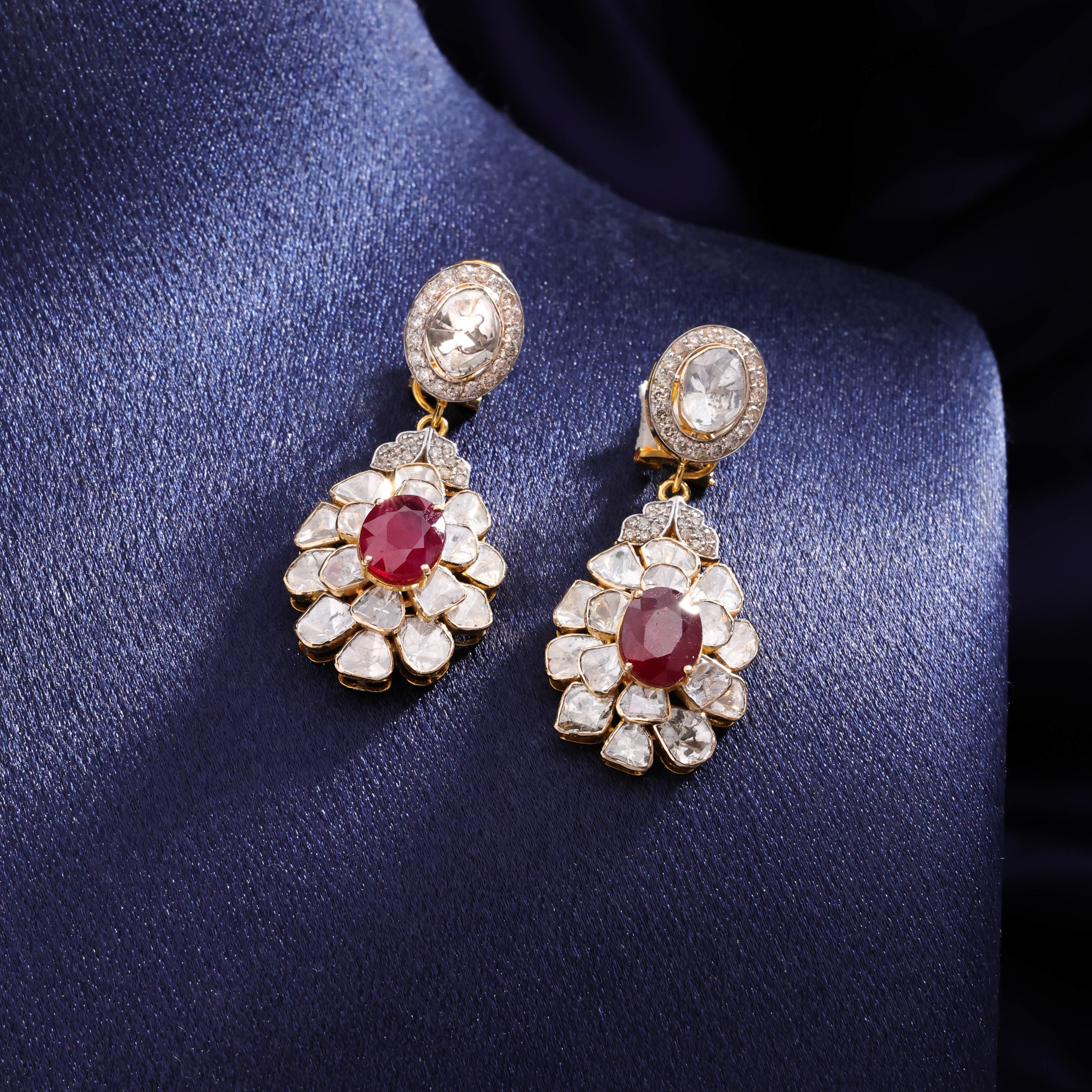 Divyanshi Polki And Diamond Long Earrings