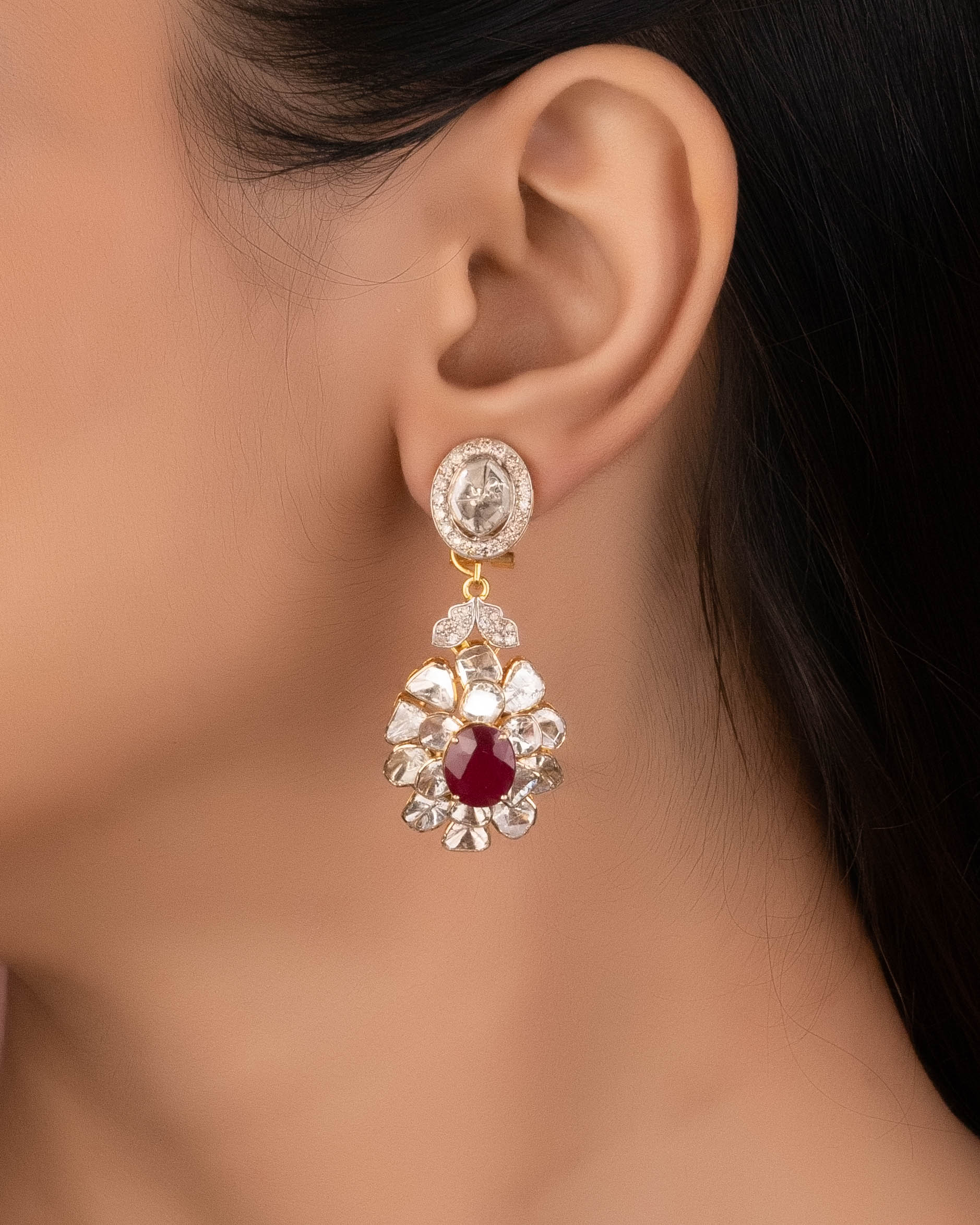 Divyanshi Polki And Diamond Long Earrings